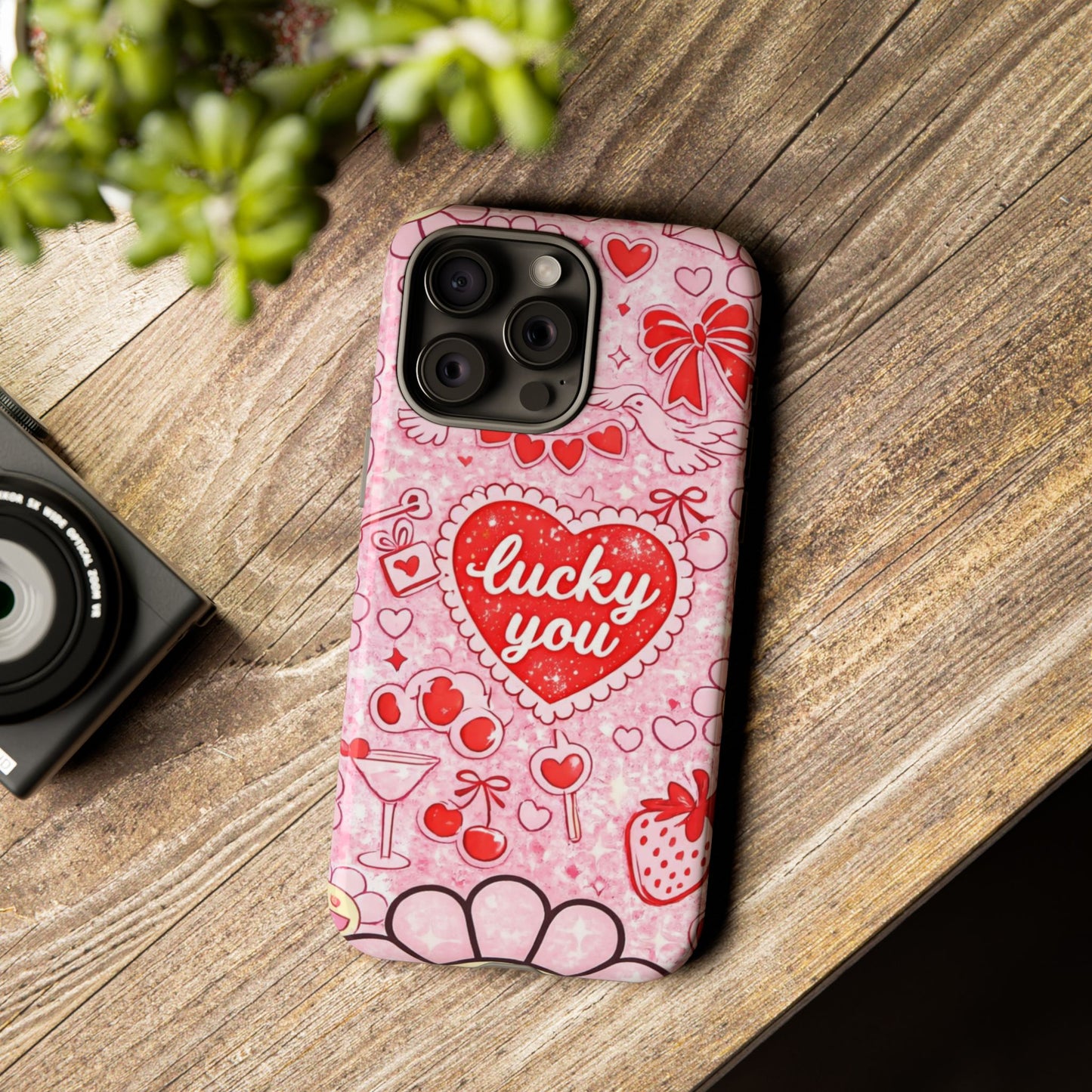 Pink Kawaii 'Lucky You' Floral Phone Case — Cute Valentine’s Protective Cover