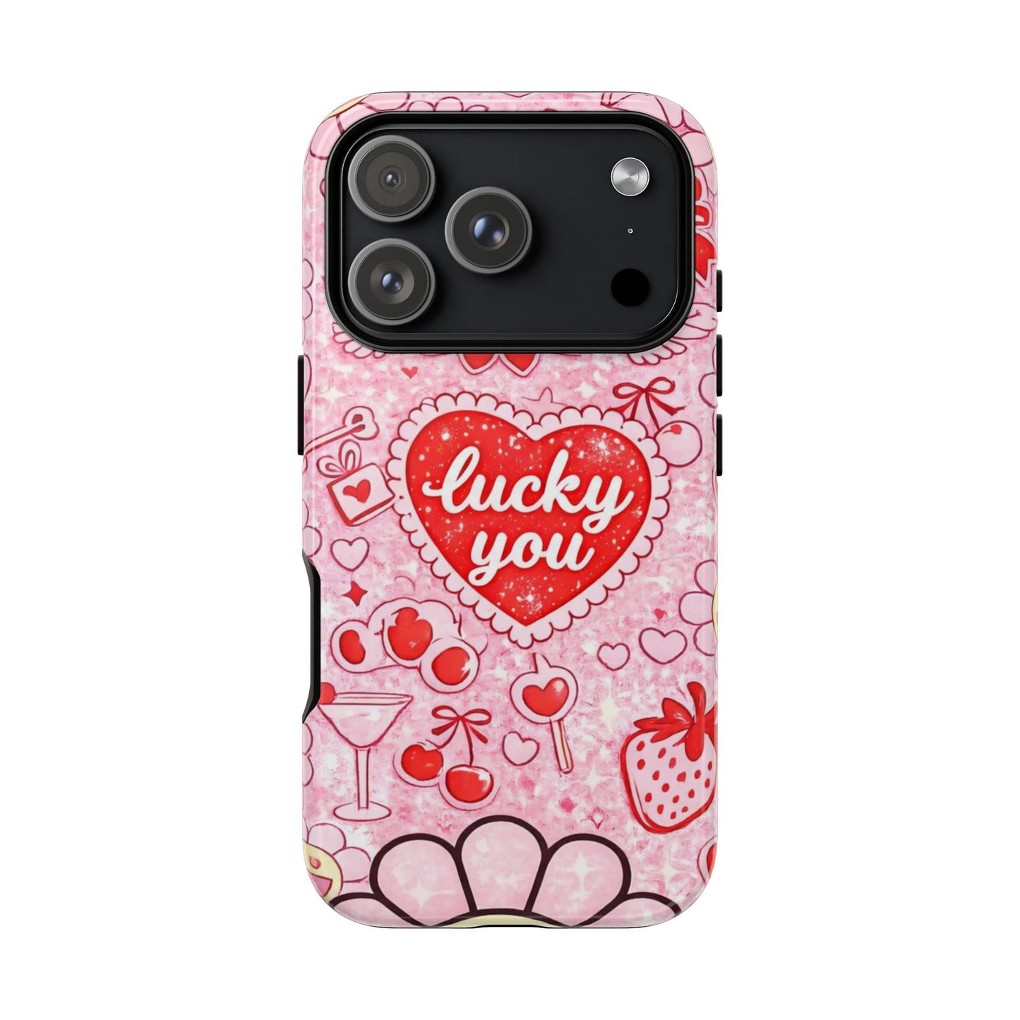 Pink Kawaii 'Lucky You' Floral Phone Case — Cute Valentine’s Protective Cover