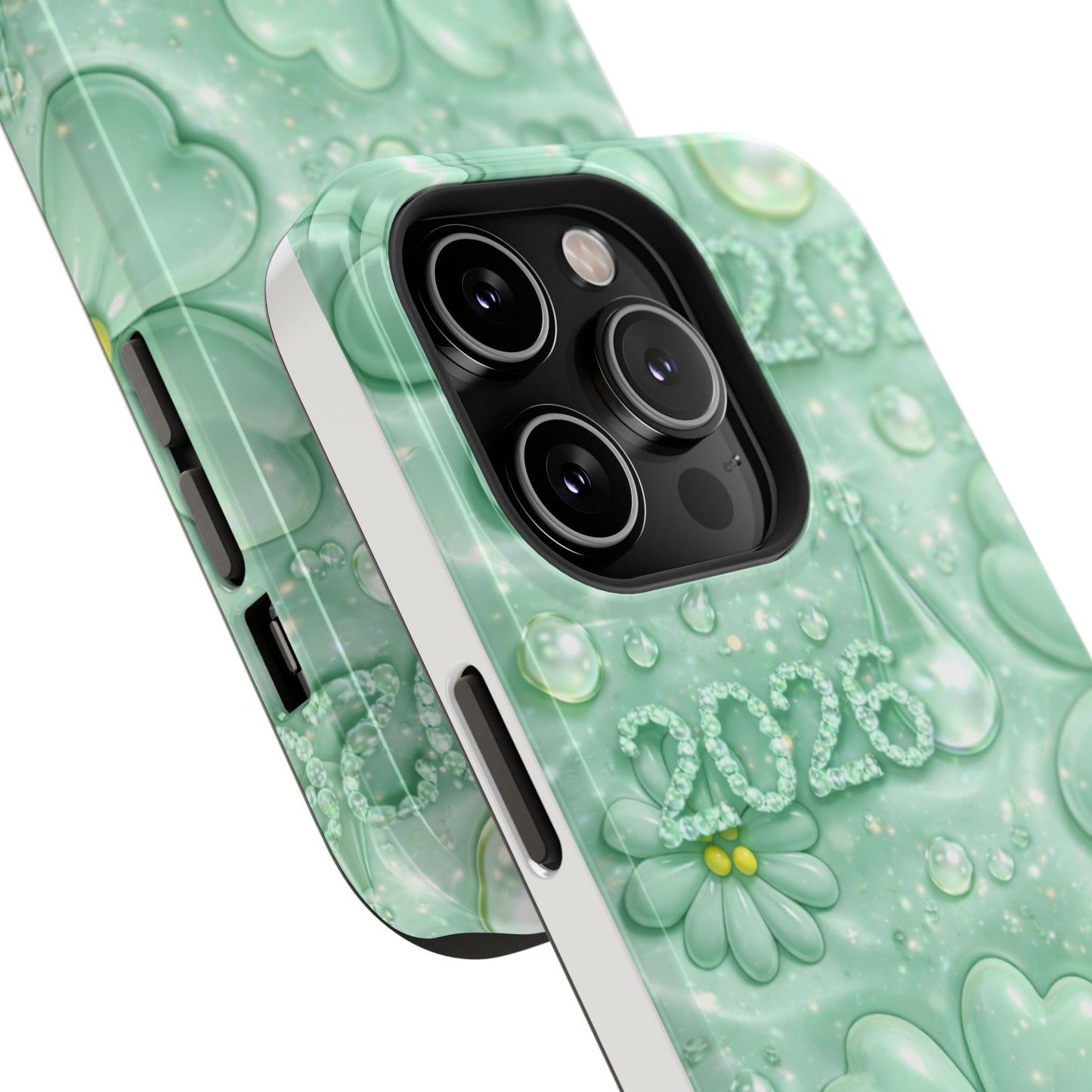 Impact-Resistant Phone Case — Mint 2026 Floral Clover Design