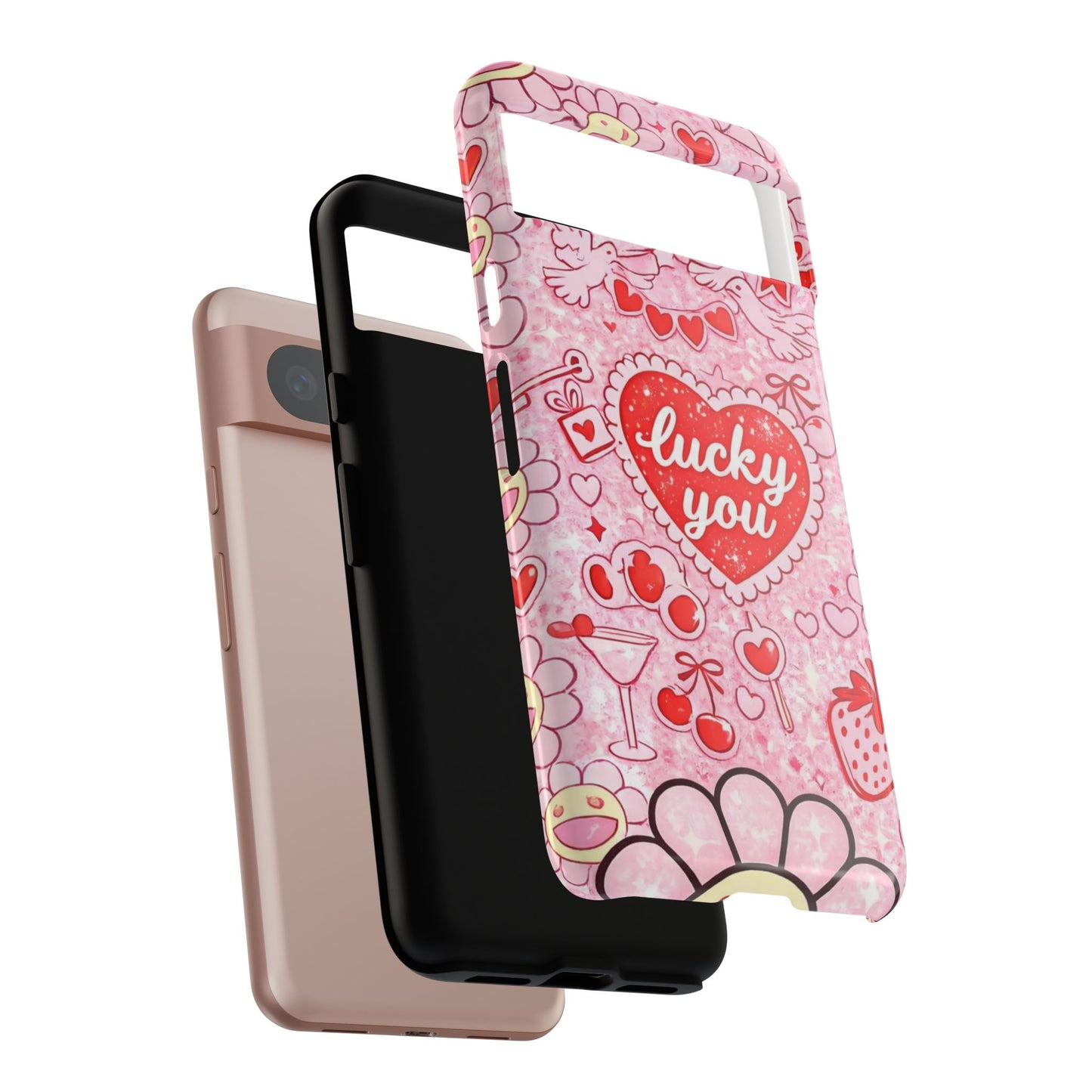 Pink Kawaii 'Lucky You' Floral Phone Case — Cute Valentine’s Protective Cover