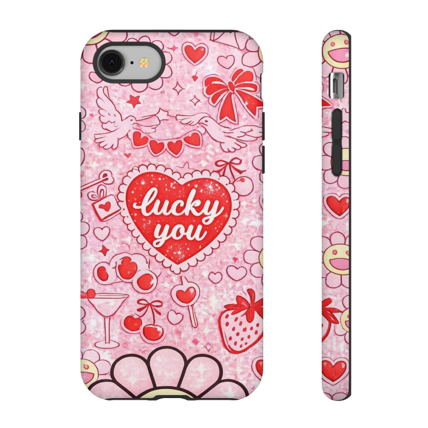 Pink Kawaii 'Lucky You' Floral Phone Case — Cute Valentine’s Protective Cover