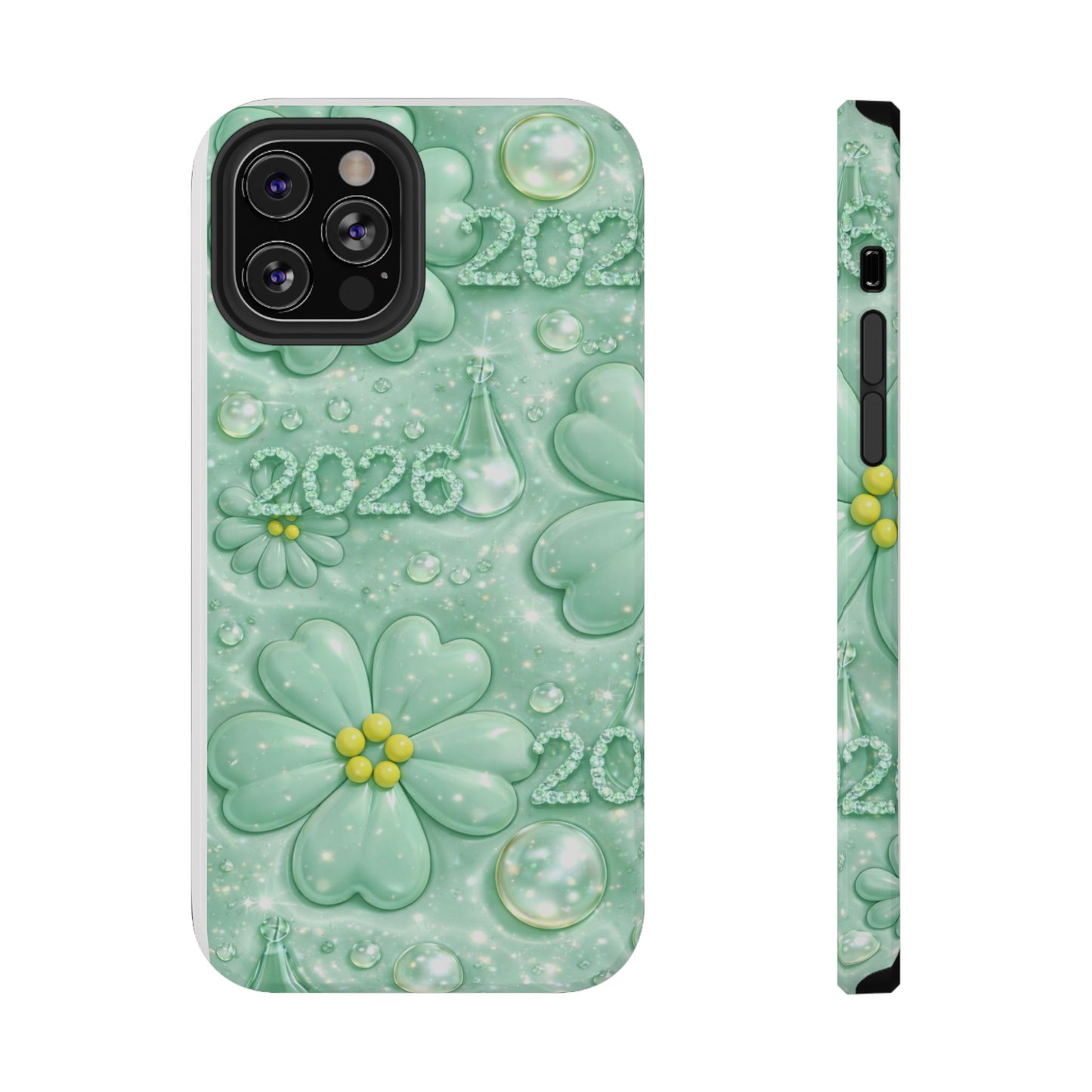 Impact-Resistant Phone Case — Mint 2026 Floral Clover Design
