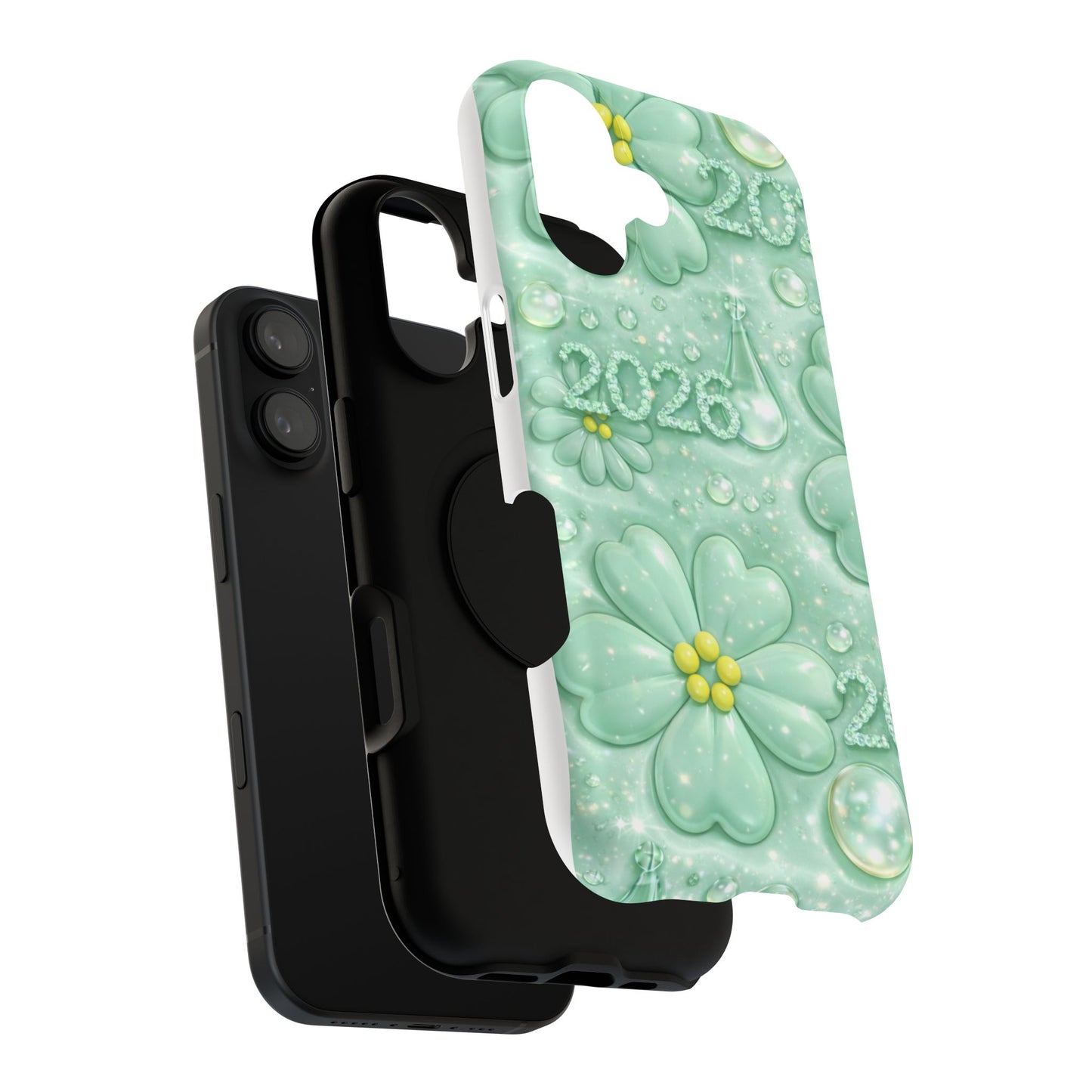 Impact-Resistant Phone Case — Mint 2026 Floral Clover Design
