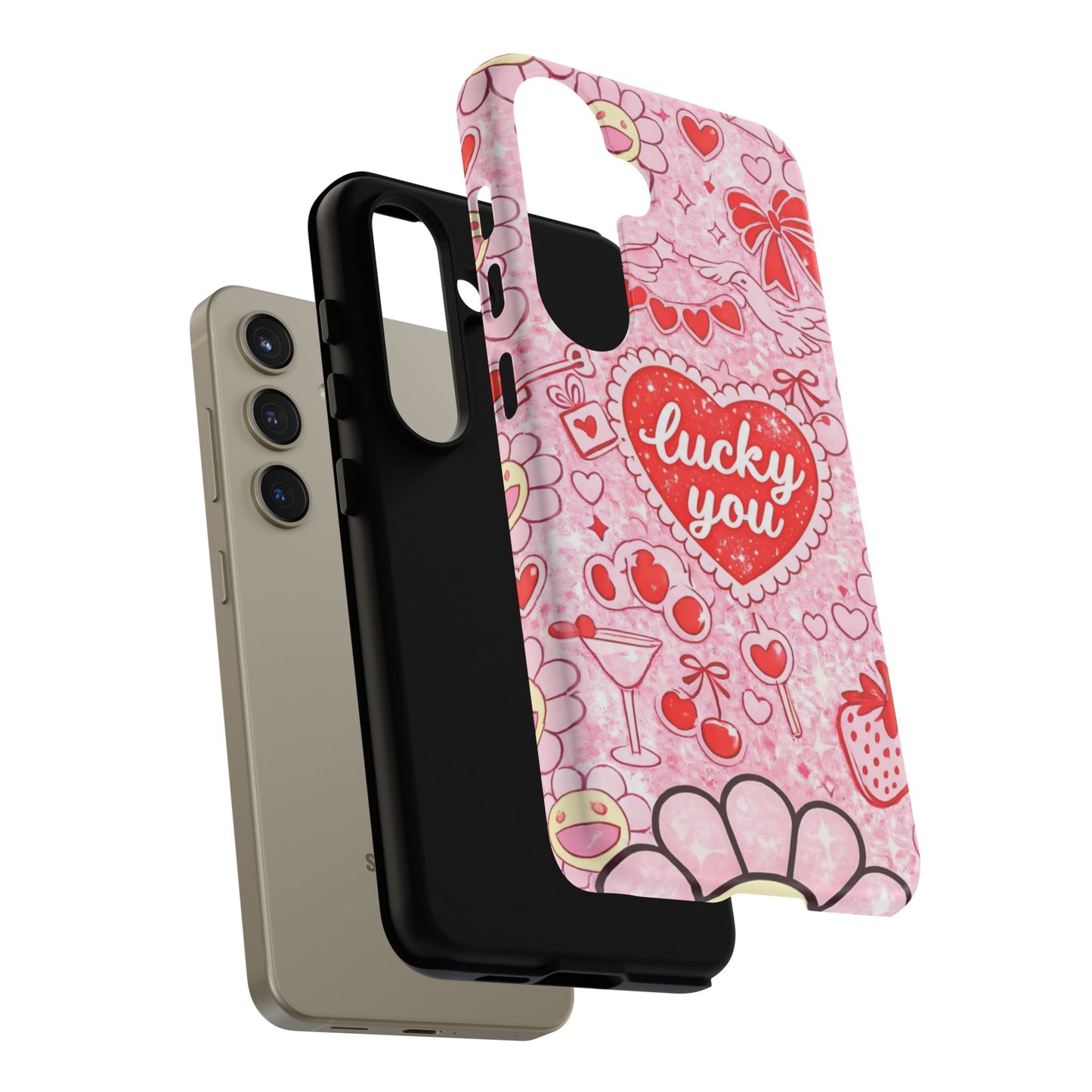 Pink Kawaii 'Lucky You' Floral Phone Case — Cute Valentine’s Protective Cover
