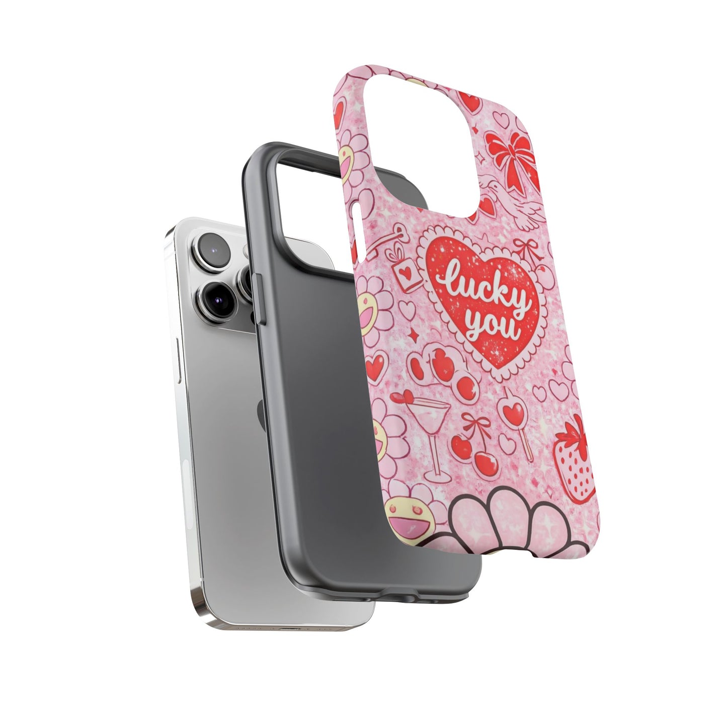Pink Kawaii 'Lucky You' Floral Phone Case — Cute Valentine’s Protective Cover