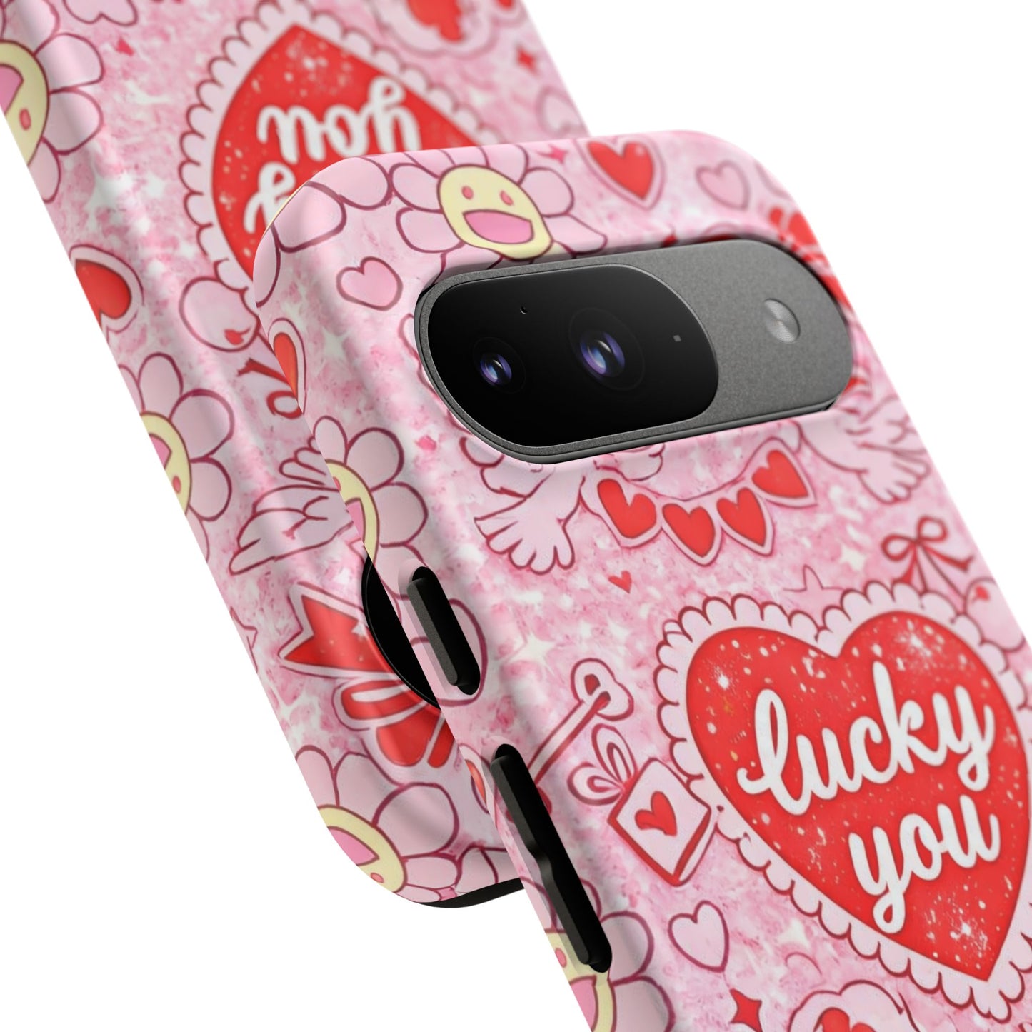 Pink Kawaii 'Lucky You' Floral Phone Case — Cute Valentine’s Protective Cover