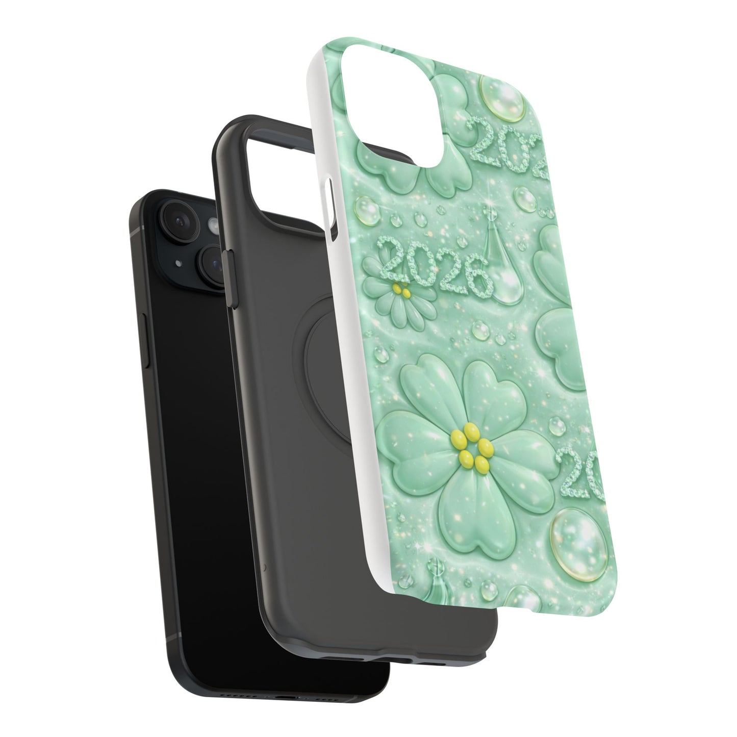 Impact-Resistant Phone Case — Mint 2026 Floral Clover Design