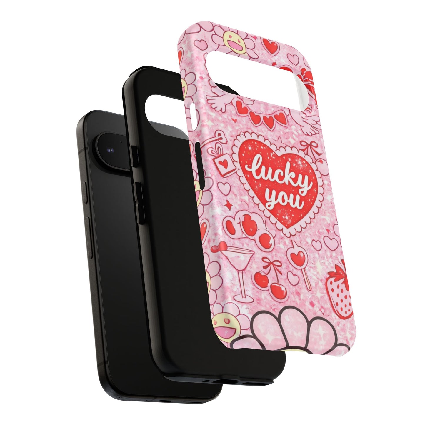 Pink Kawaii 'Lucky You' Floral Phone Case — Cute Valentine’s Protective Cover