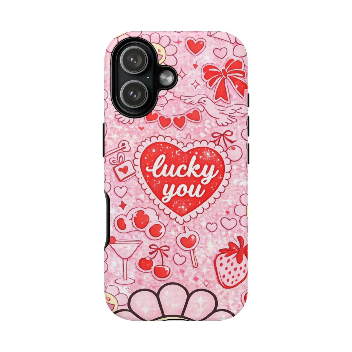 Pink Kawaii 'Lucky You' Floral Phone Case — Cute Valentine’s Protective Cover