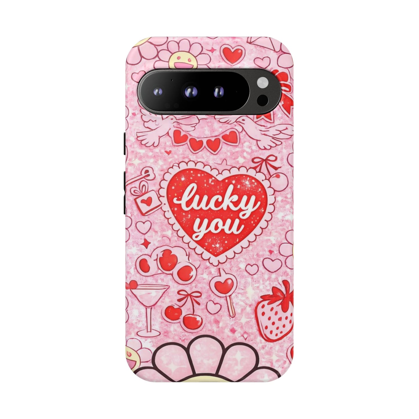 Pink Kawaii 'Lucky You' Floral Phone Case — Cute Valentine’s Protective Cover