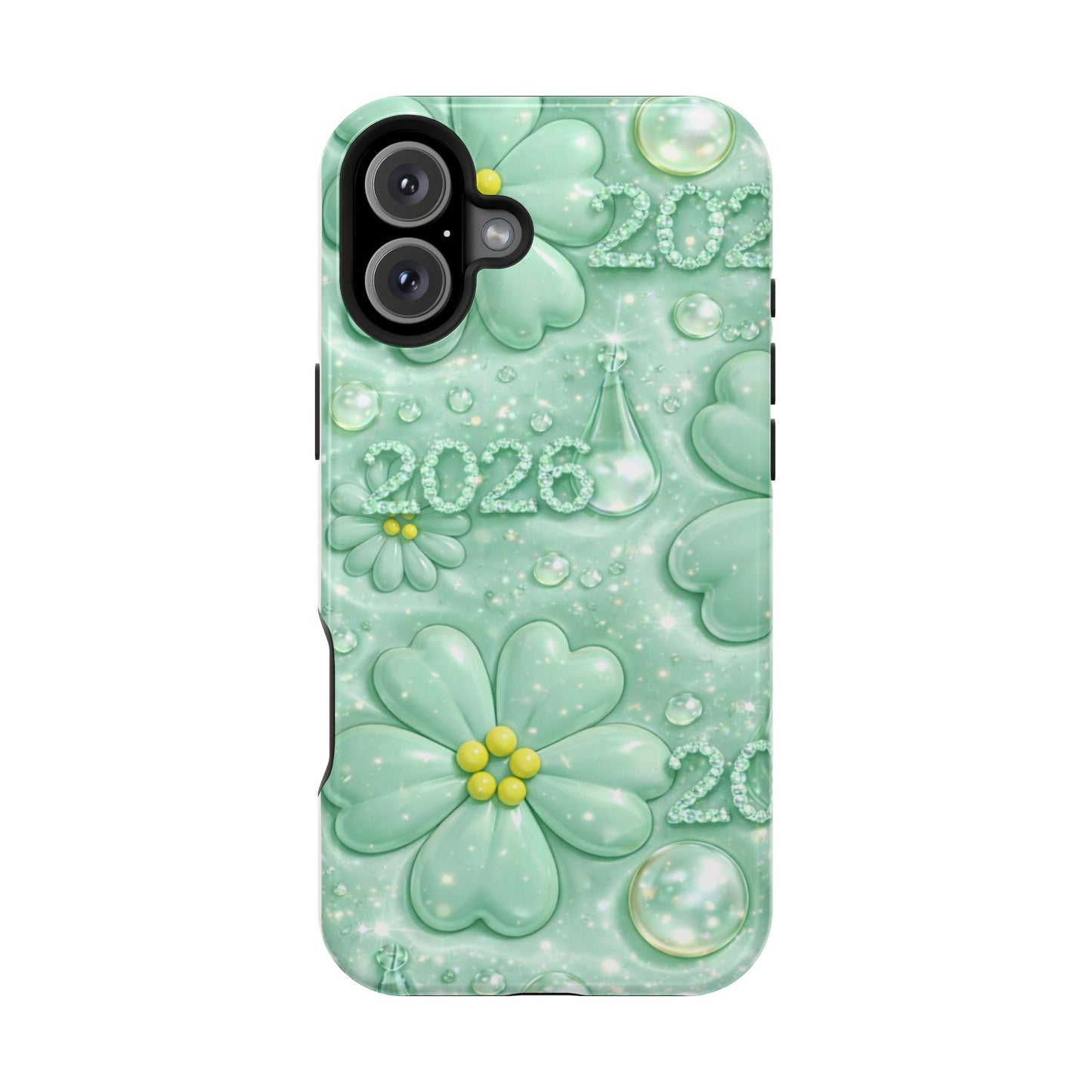 Impact-Resistant Phone Case — Mint 2026 Floral Clover Design