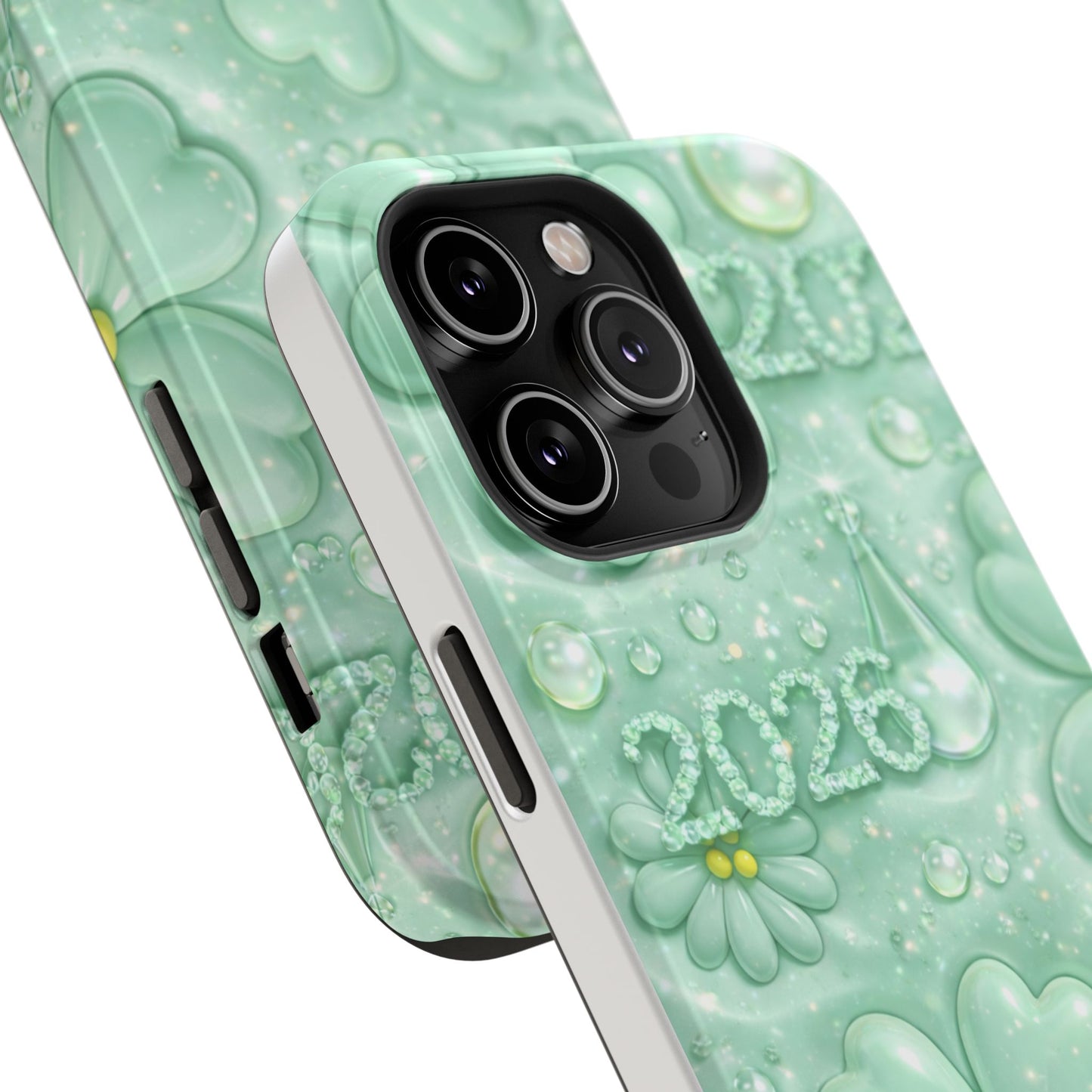 Impact-Resistant Phone Case — Mint 2026 Floral Clover Design