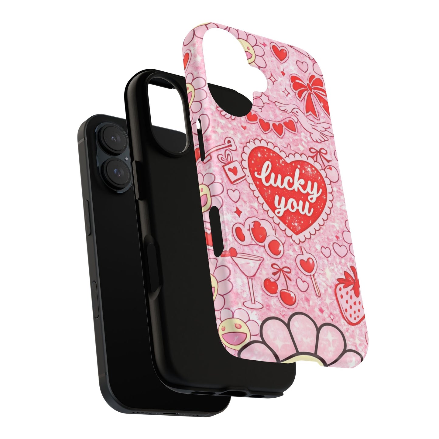 Pink Kawaii 'Lucky You' Floral Phone Case — Cute Valentine’s Protective Cover