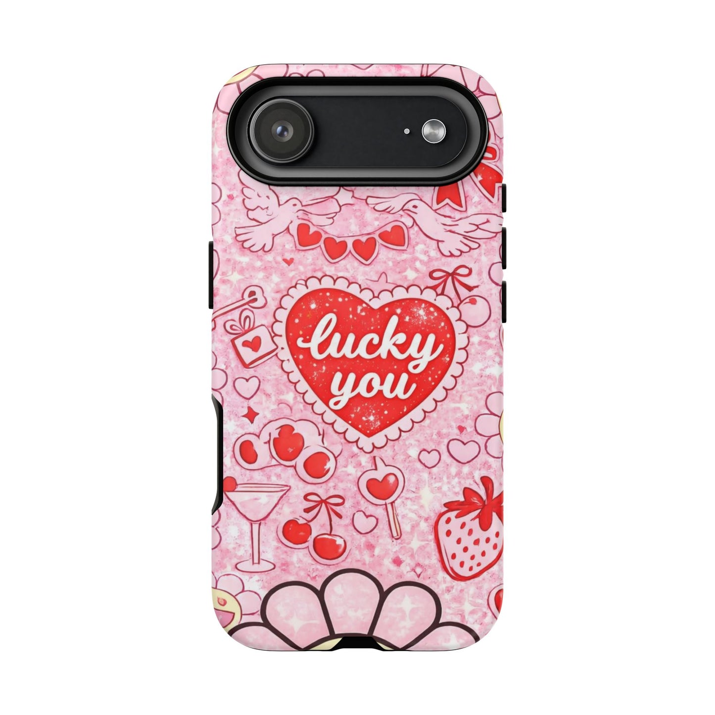 Pink Kawaii 'Lucky You' Floral Phone Case — Cute Valentine’s Protective Cover