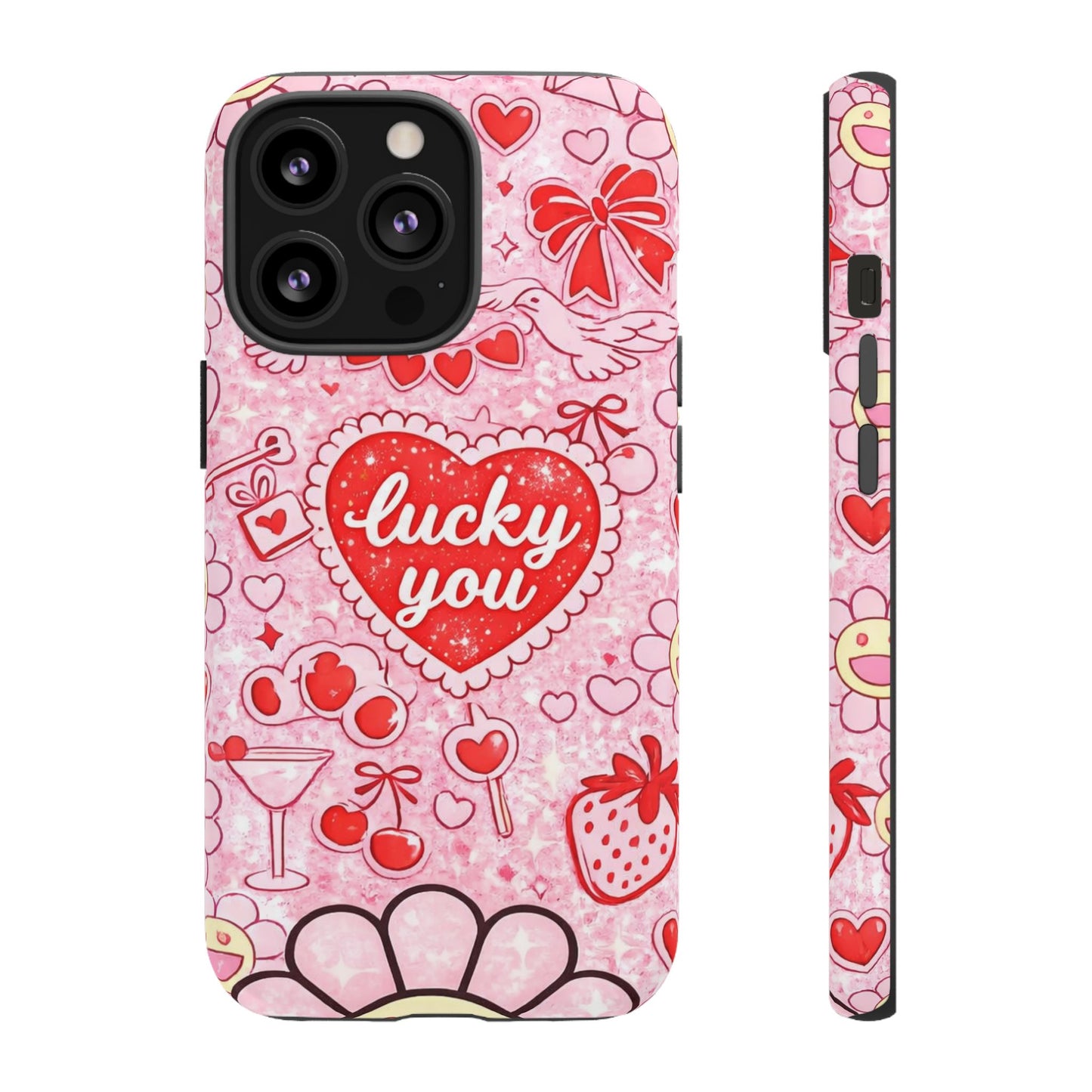 Pink Kawaii 'Lucky You' Floral Phone Case — Cute Valentine’s Protective Cover