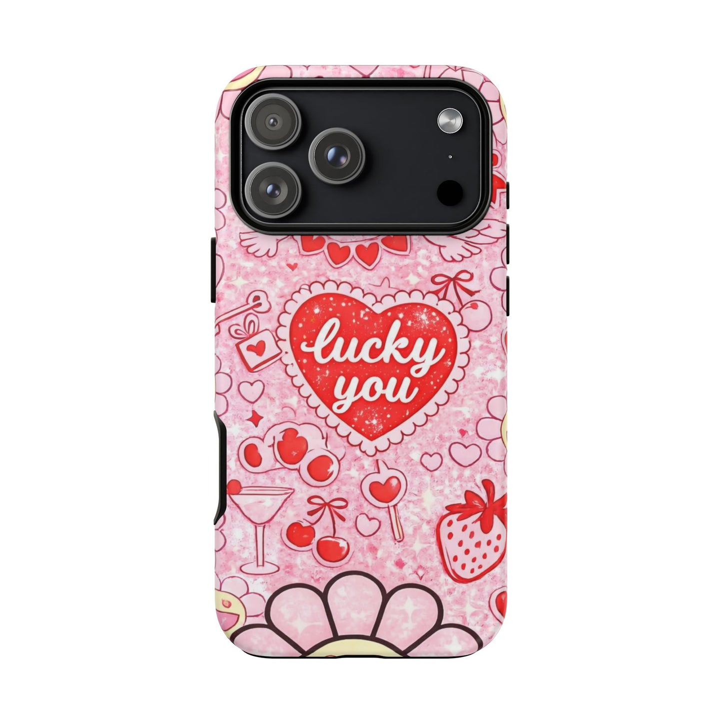 Pink Kawaii 'Lucky You' Floral Phone Case — Cute Valentine’s Protective Cover