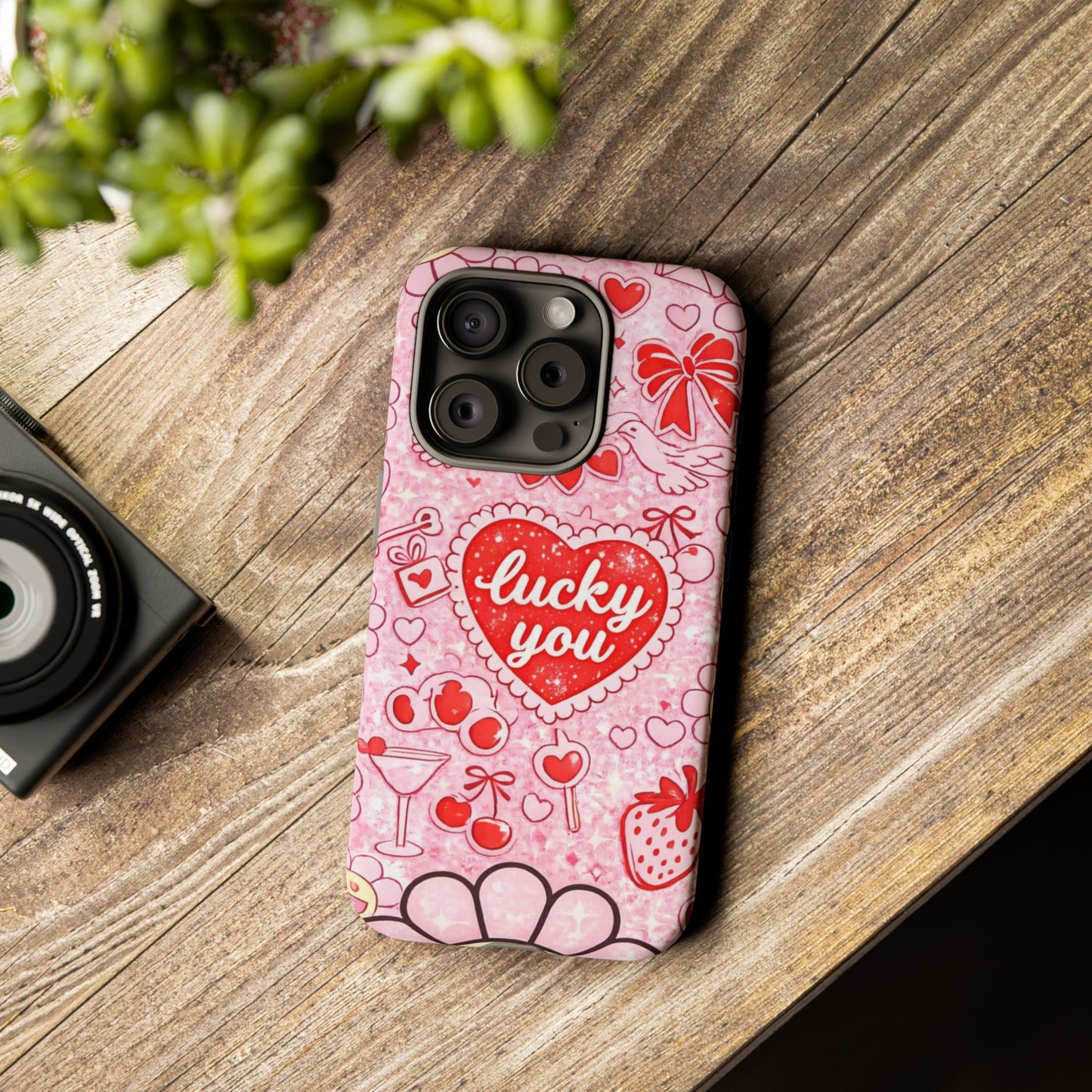 Pink Kawaii 'Lucky You' Floral Phone Case — Cute Valentine’s Protective Cover