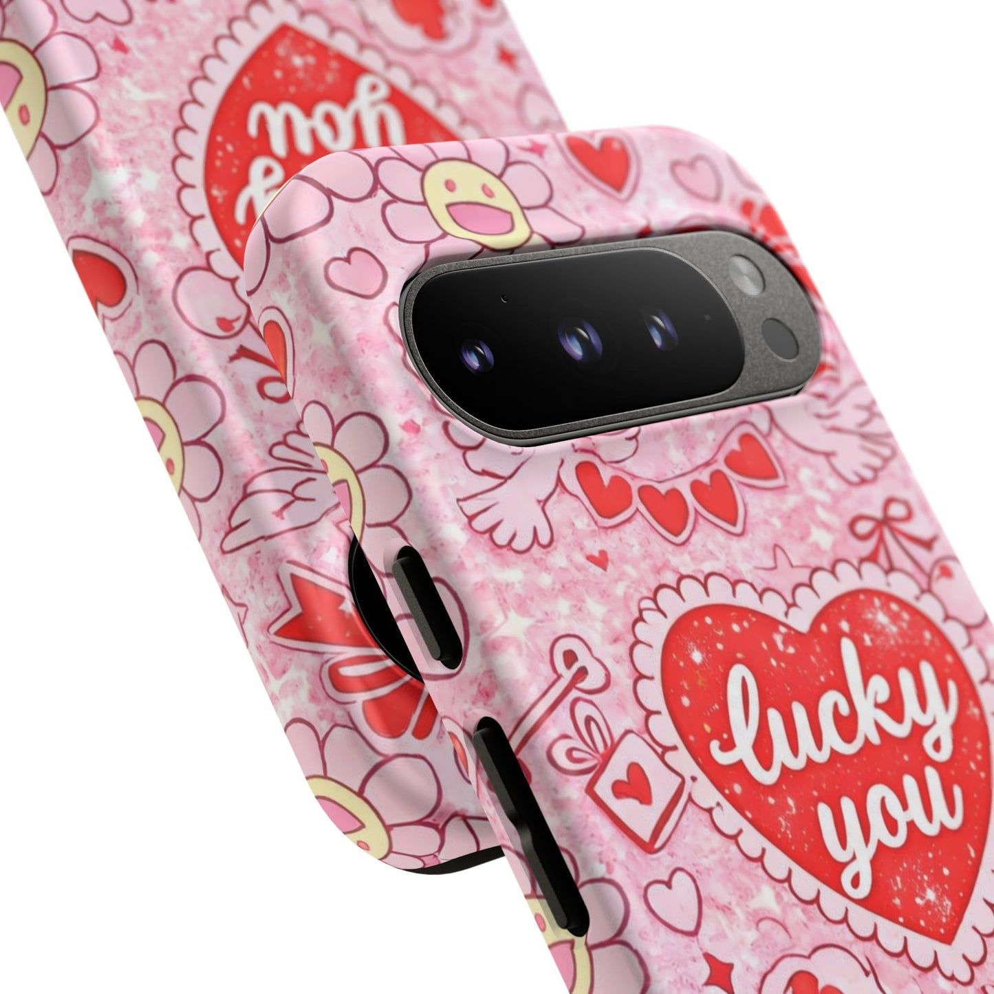Pink Kawaii 'Lucky You' Floral Phone Case — Cute Valentine’s Protective Cover
