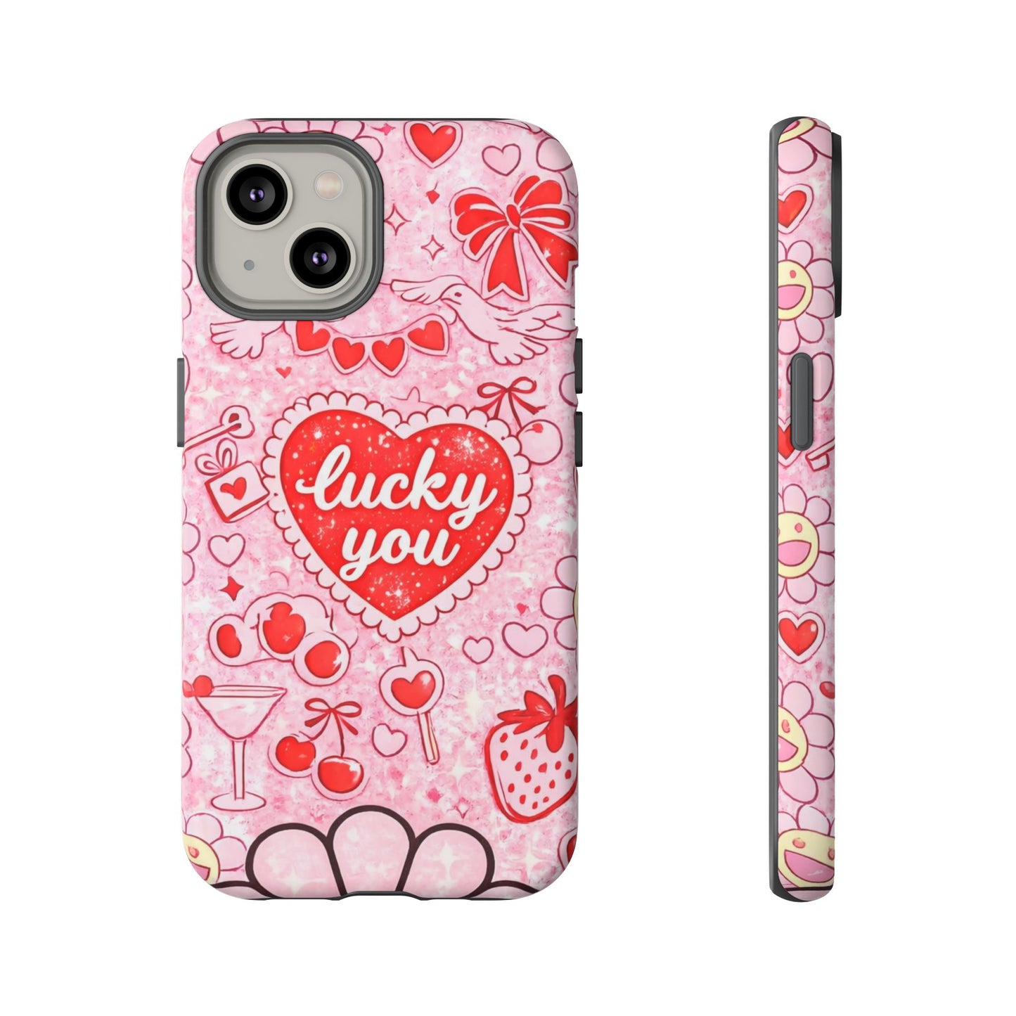 Pink Kawaii 'Lucky You' Floral Phone Case — Cute Valentine’s Protective Cover