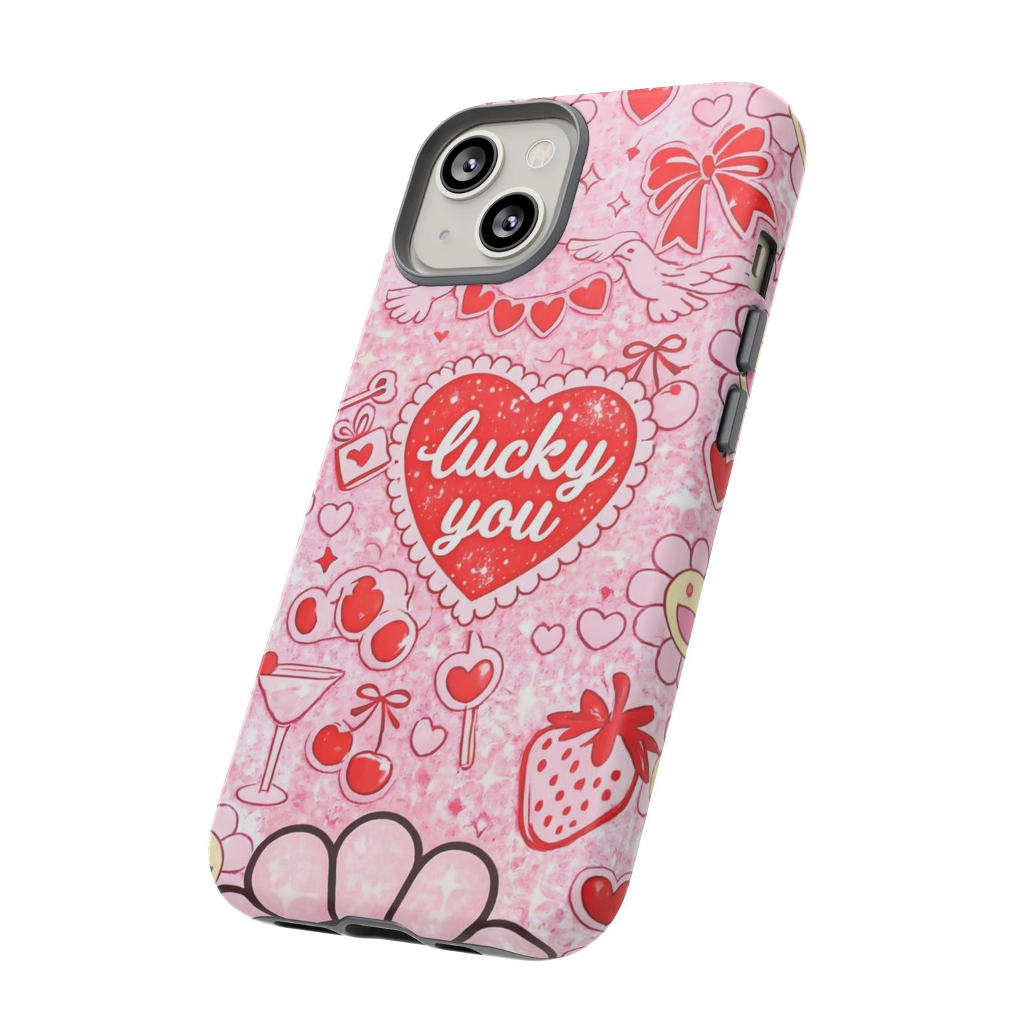 Pink Kawaii 'Lucky You' Floral Phone Case — Cute Valentine’s Protective Cover