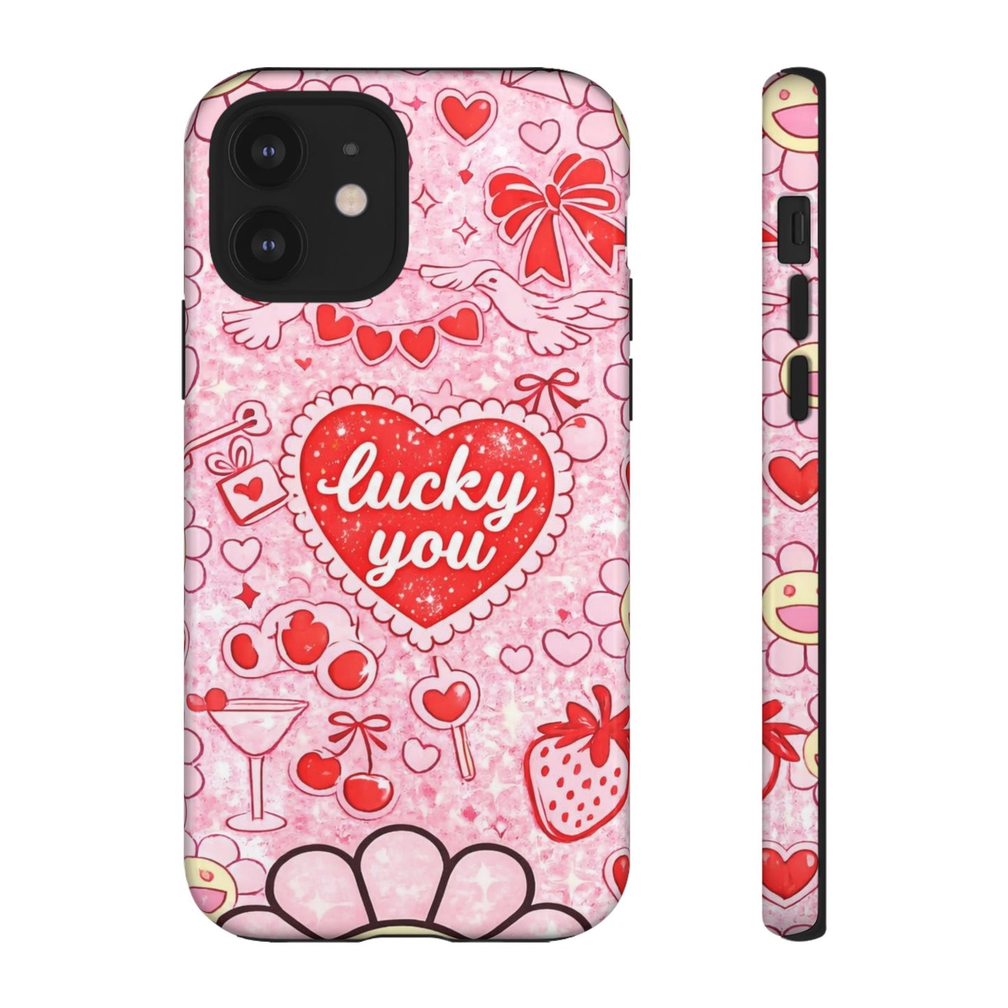 Pink Kawaii 'Lucky You' Floral Phone Case — Cute Valentine’s Protective Cover
