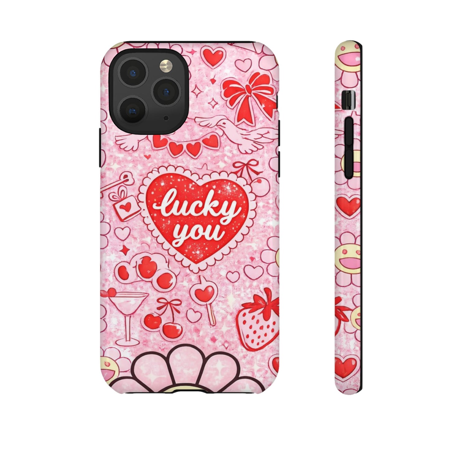 Pink Kawaii 'Lucky You' Floral Phone Case — Cute Valentine’s Protective Cover