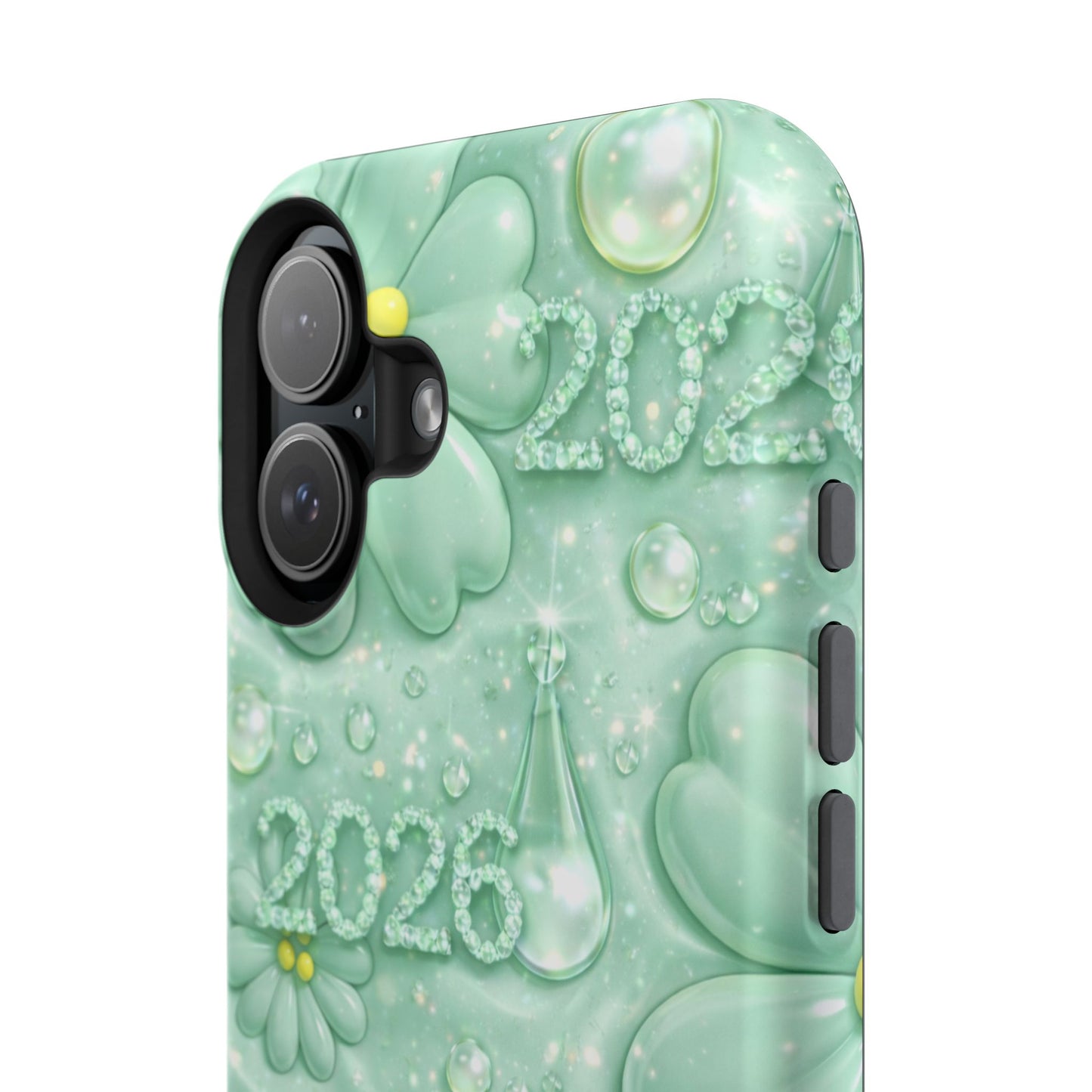 Impact-Resistant Phone Case — Mint 2026 Floral Clover Design