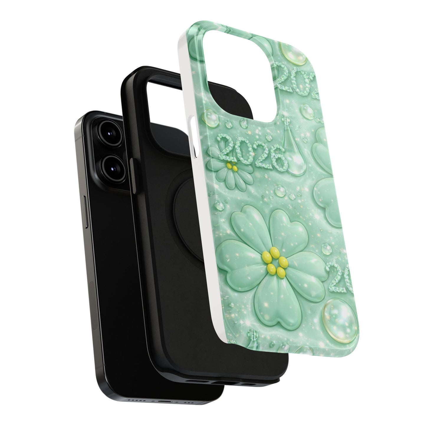 Impact-Resistant Phone Case — Mint 2026 Floral Clover Design