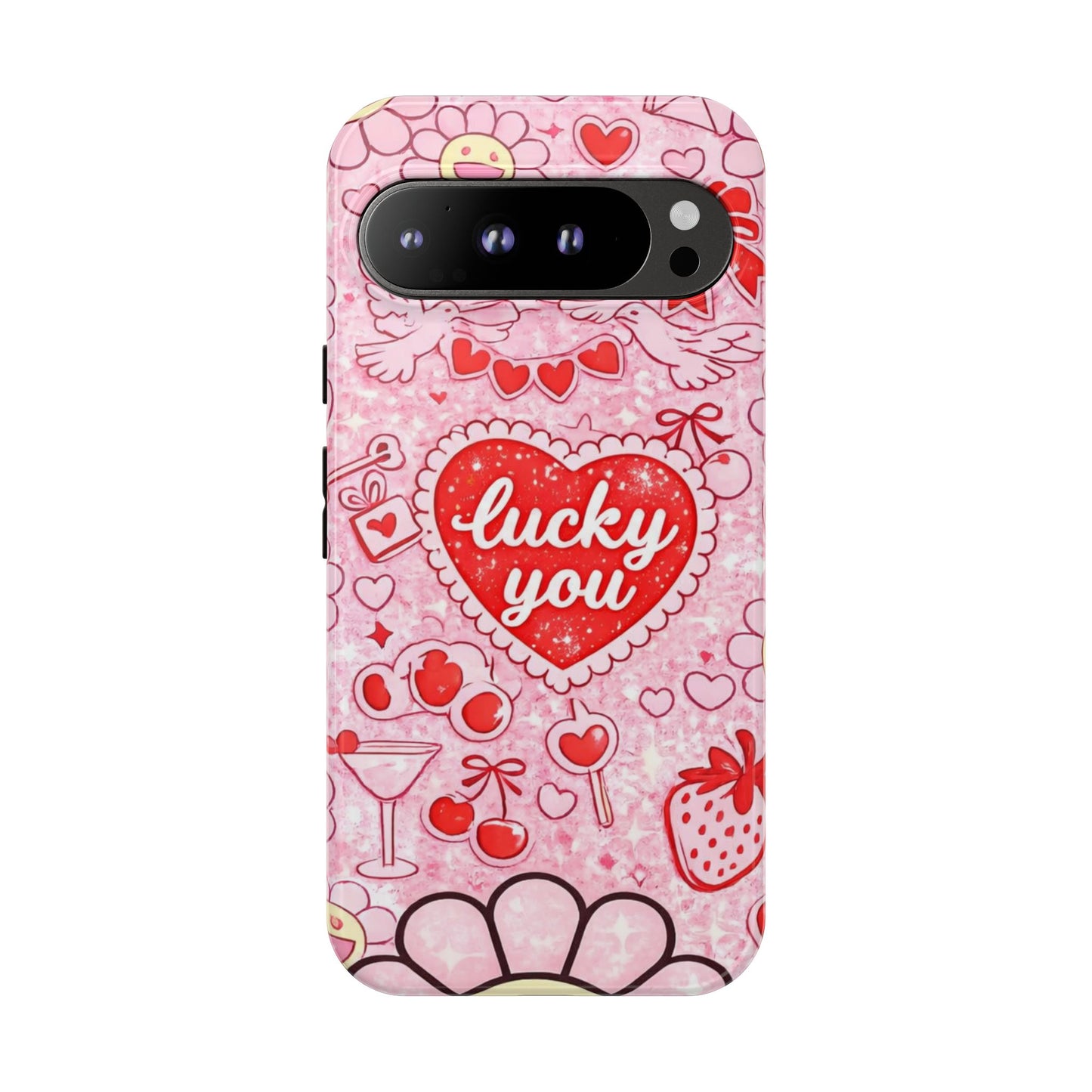 Pink Kawaii 'Lucky You' Floral Phone Case — Cute Valentine’s Protective Cover