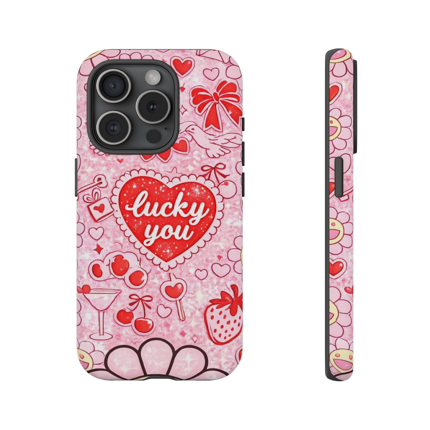 Pink Kawaii 'Lucky You' Floral Phone Case — Cute Valentine’s Protective Cover