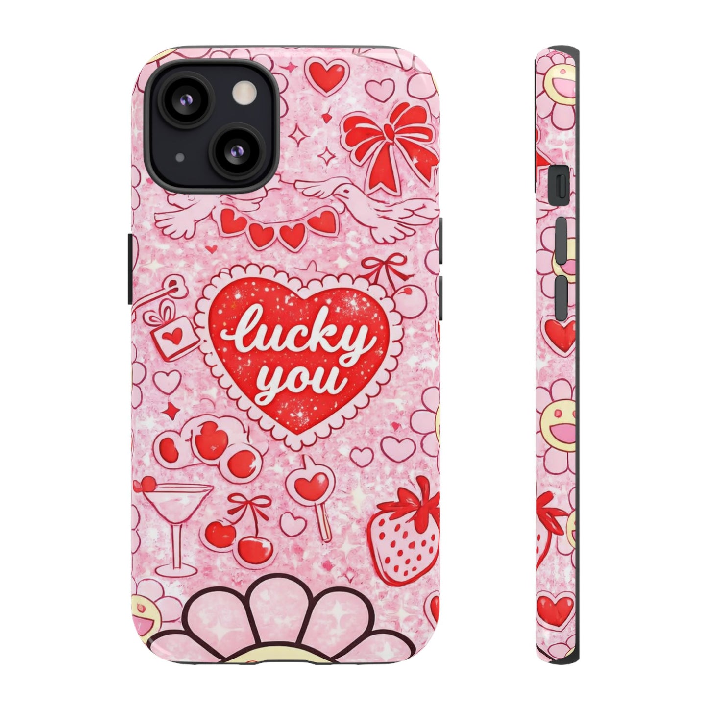 Pink Kawaii 'Lucky You' Floral Phone Case — Cute Valentine’s Protective Cover