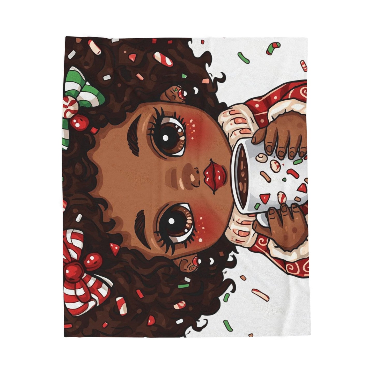 Holiday Cocoa Girl Velveteen Plush Blanket — Cozy Christmas Throw for Kids & Teens