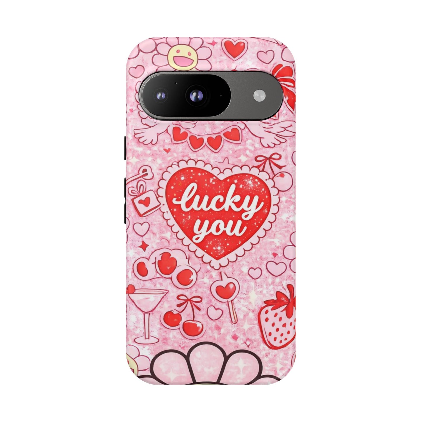 Pink Kawaii 'Lucky You' Floral Phone Case — Cute Valentine’s Protective Cover