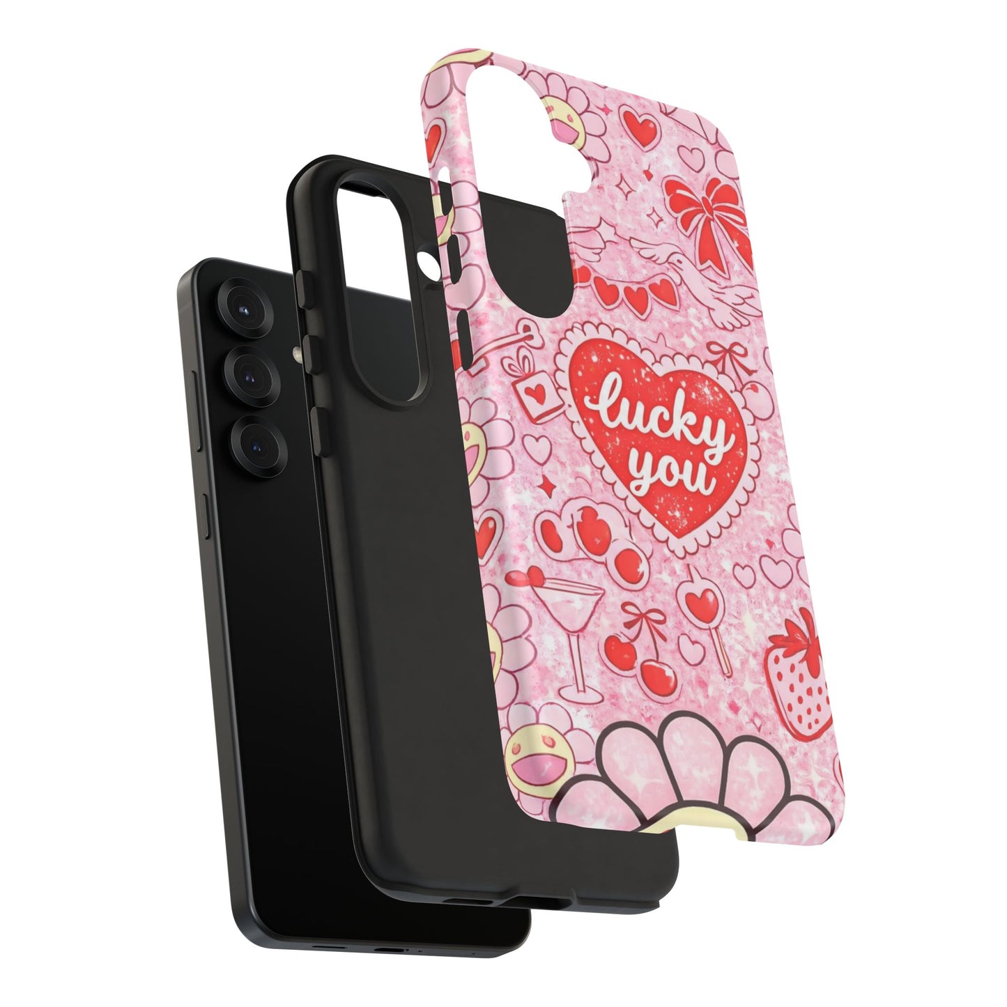 Pink Kawaii 'Lucky You' Floral Phone Case — Cute Valentine’s Protective Cover