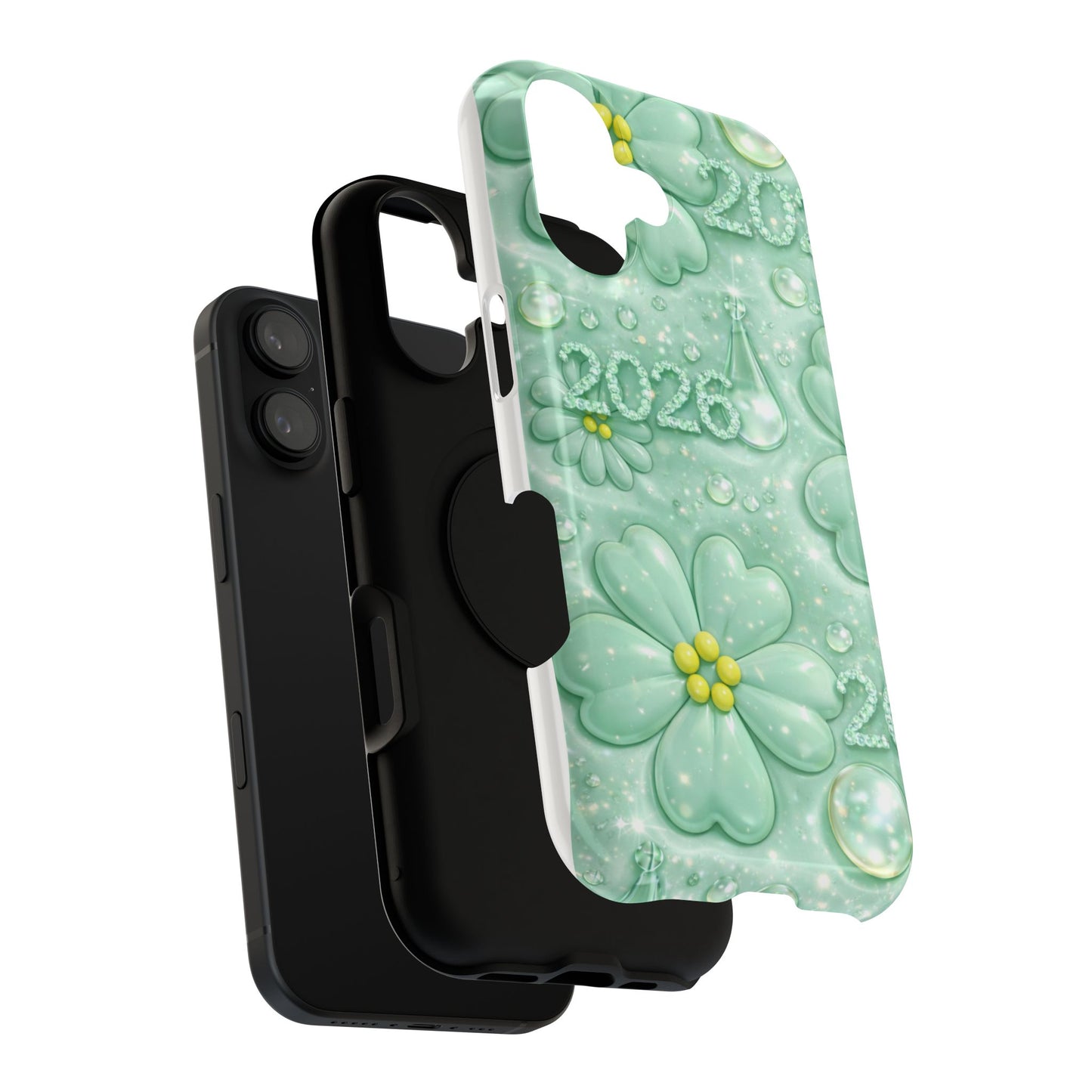 Impact-Resistant Phone Case — Mint 2026 Floral Clover Design
