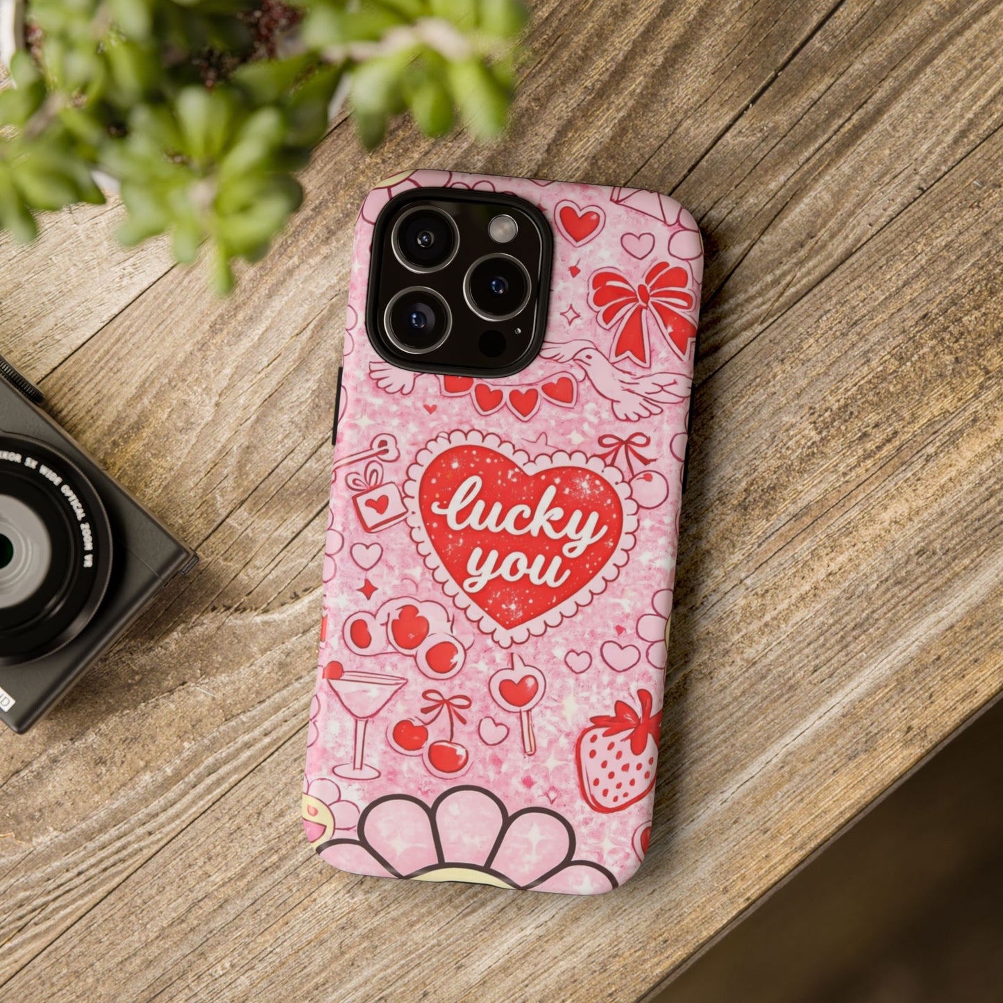 Pink Kawaii 'Lucky You' Floral Phone Case — Cute Valentine’s Protective Cover