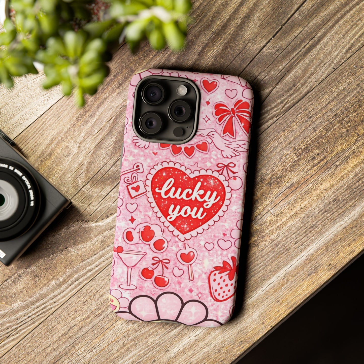 Pink Kawaii 'Lucky You' Floral Phone Case — Cute Valentine’s Protective Cover