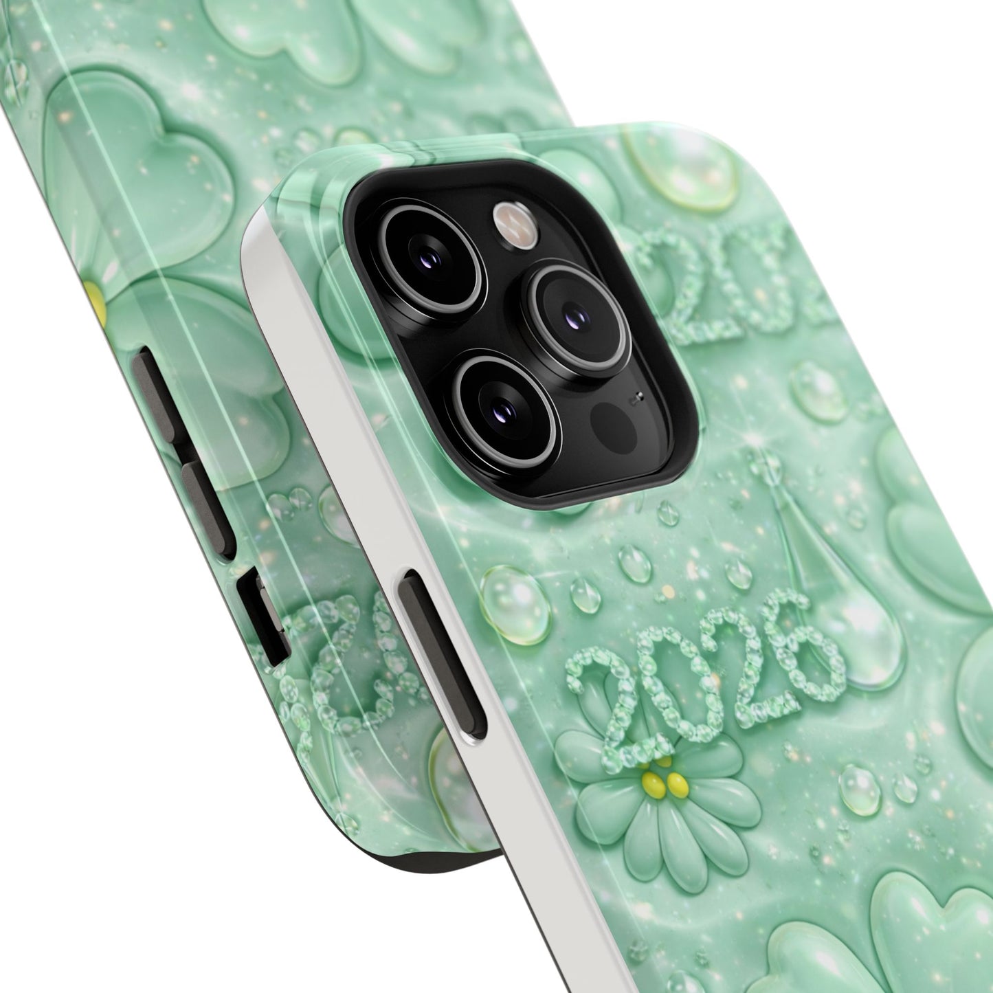 Impact-Resistant Phone Case — Mint 2026 Floral Clover Design