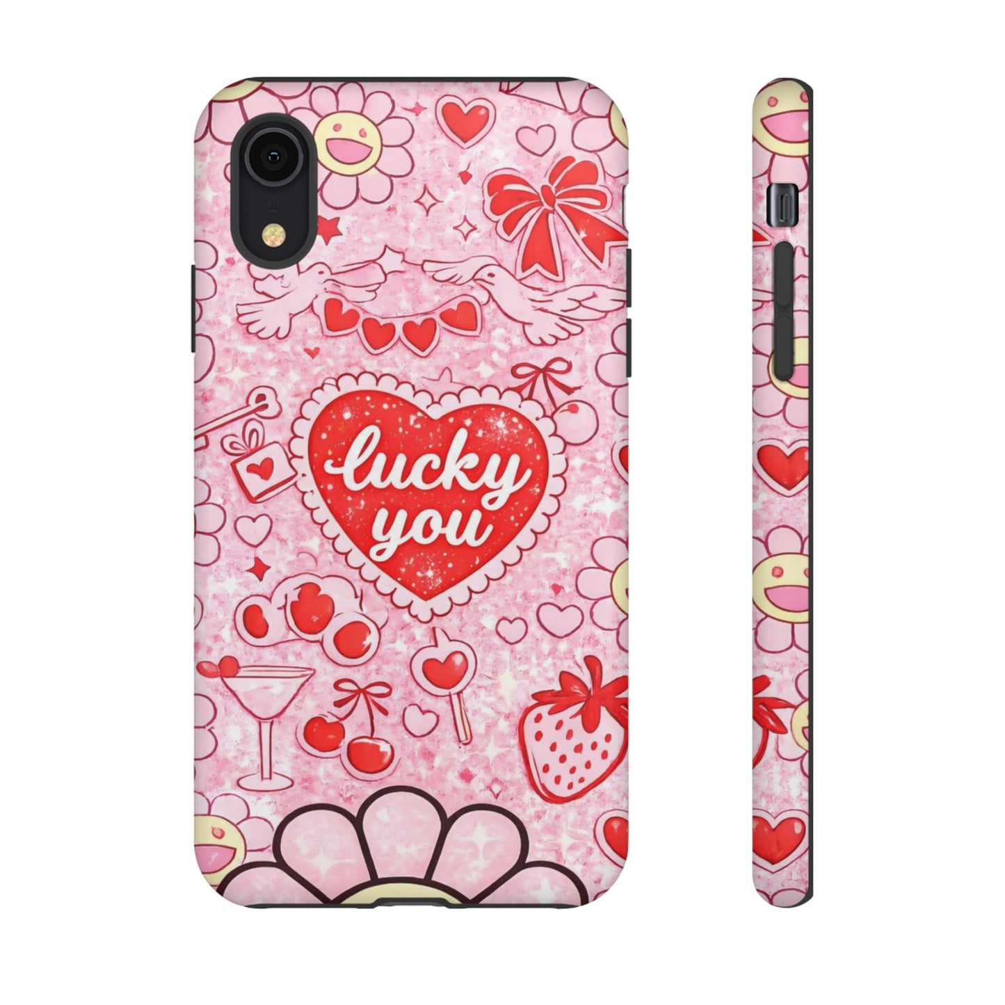 Pink Kawaii 'Lucky You' Floral Phone Case — Cute Valentine’s Protective Cover