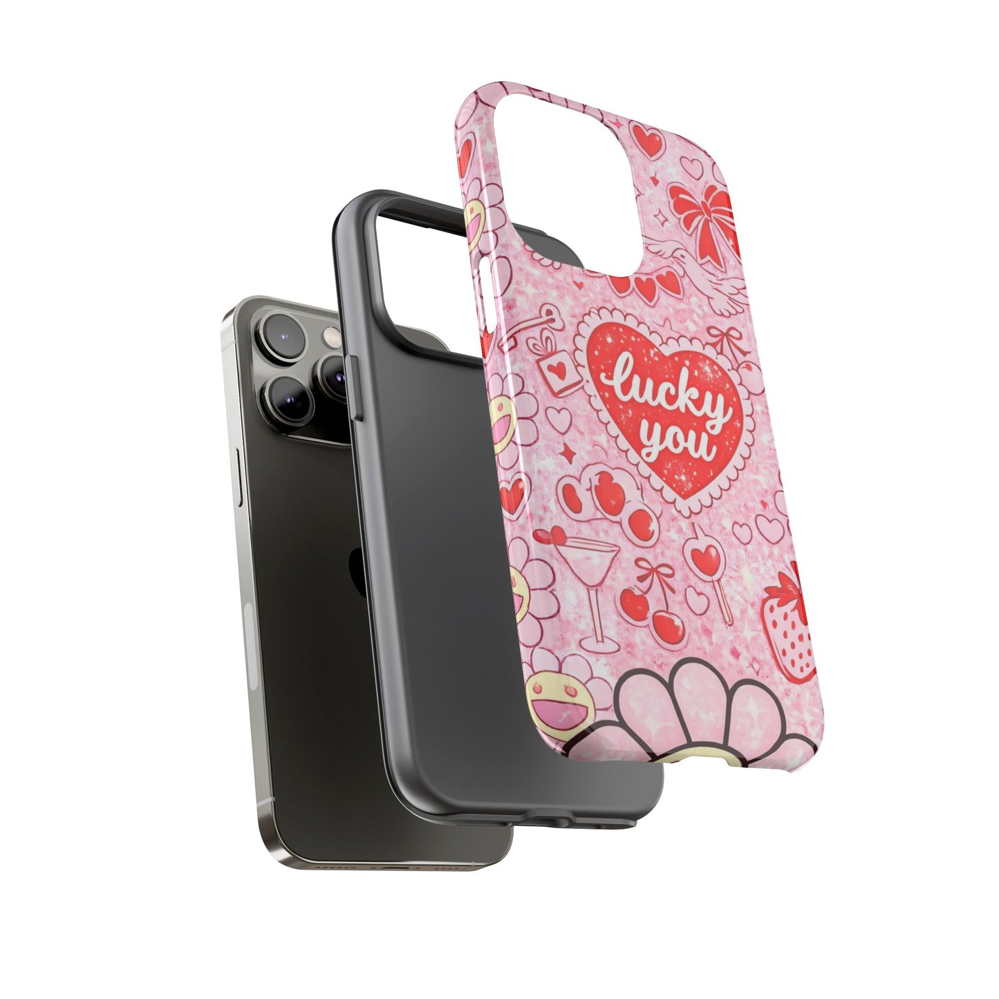 Pink Kawaii 'Lucky You' Floral Phone Case — Cute Valentine’s Protective Cover