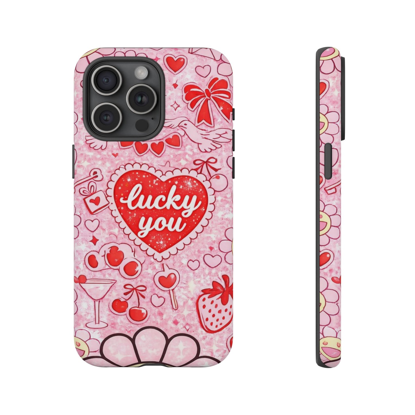 Pink Kawaii 'Lucky You' Floral Phone Case — Cute Valentine’s Protective Cover