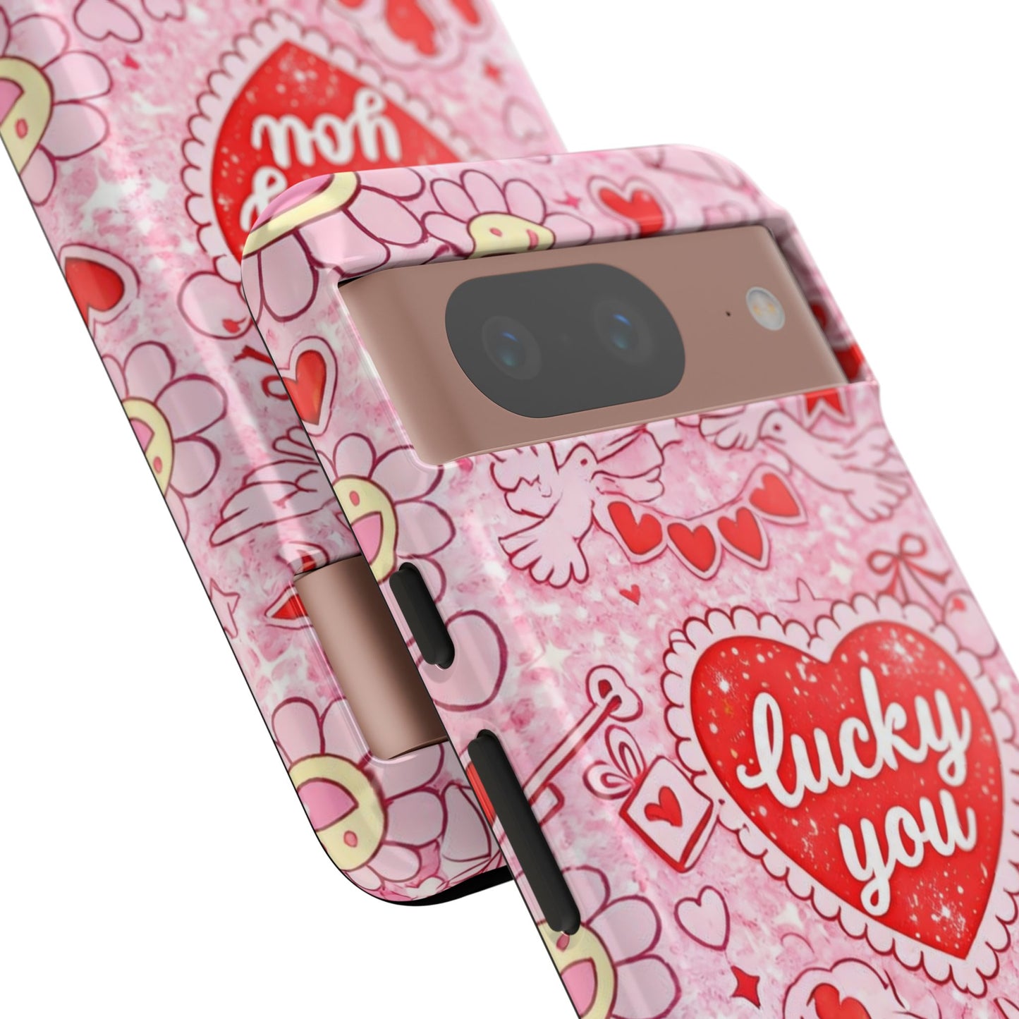 Pink Kawaii 'Lucky You' Floral Phone Case — Cute Valentine’s Protective Cover