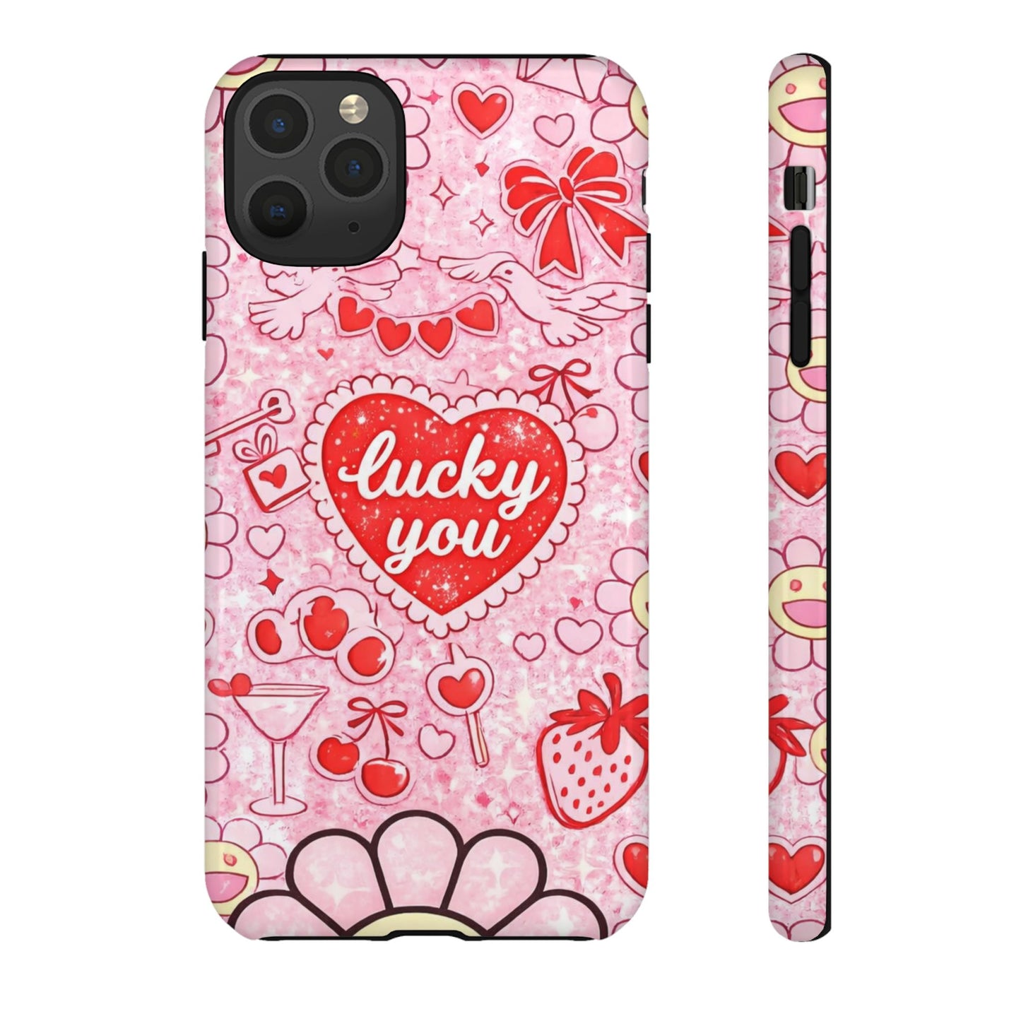 Pink Kawaii 'Lucky You' Floral Phone Case — Cute Valentine’s Protective Cover