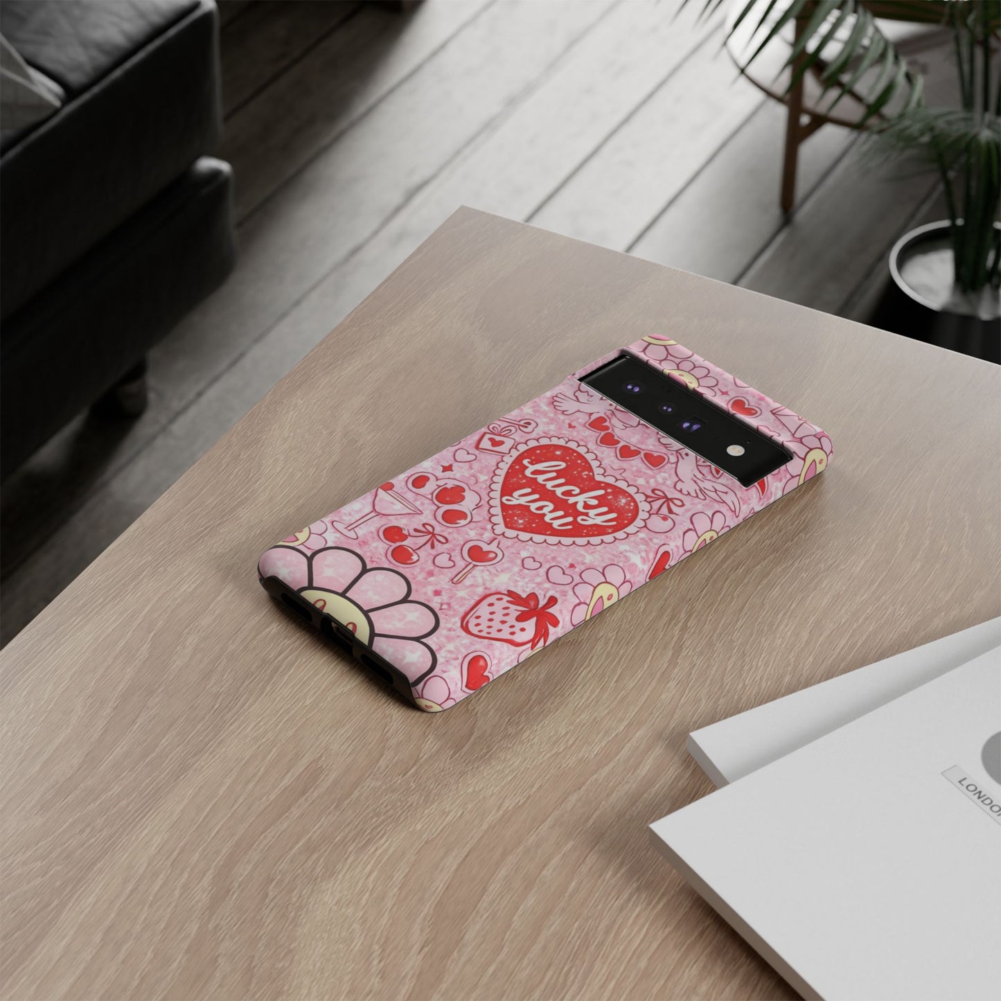 Pink Kawaii 'Lucky You' Floral Phone Case — Cute Valentine’s Protective Cover