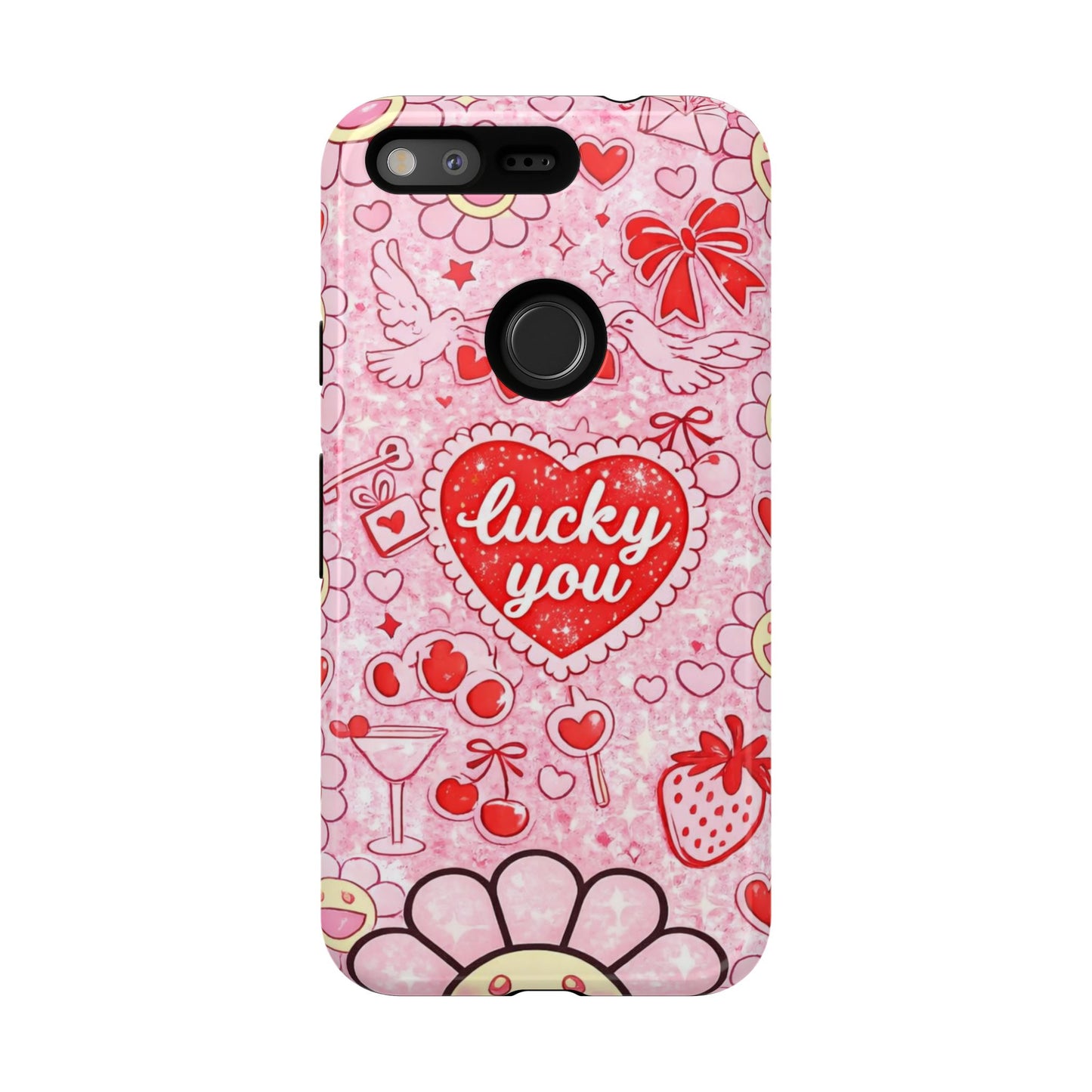 Pink Kawaii 'Lucky You' Floral Phone Case — Cute Valentine’s Protective Cover