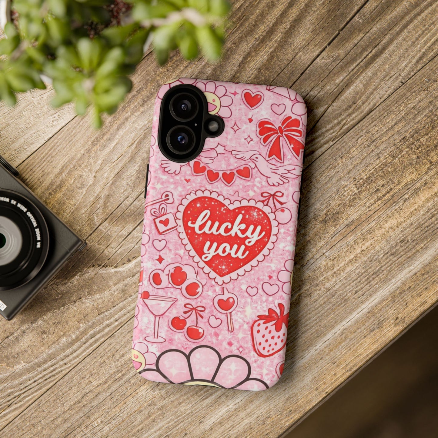 Pink Kawaii 'Lucky You' Floral Phone Case — Cute Valentine’s Protective Cover