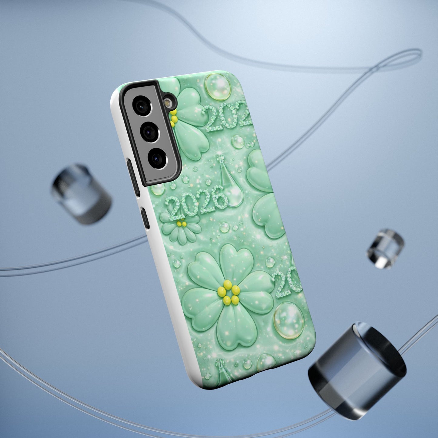 Impact-Resistant Phone Case — Mint 2026 Floral Clover Design