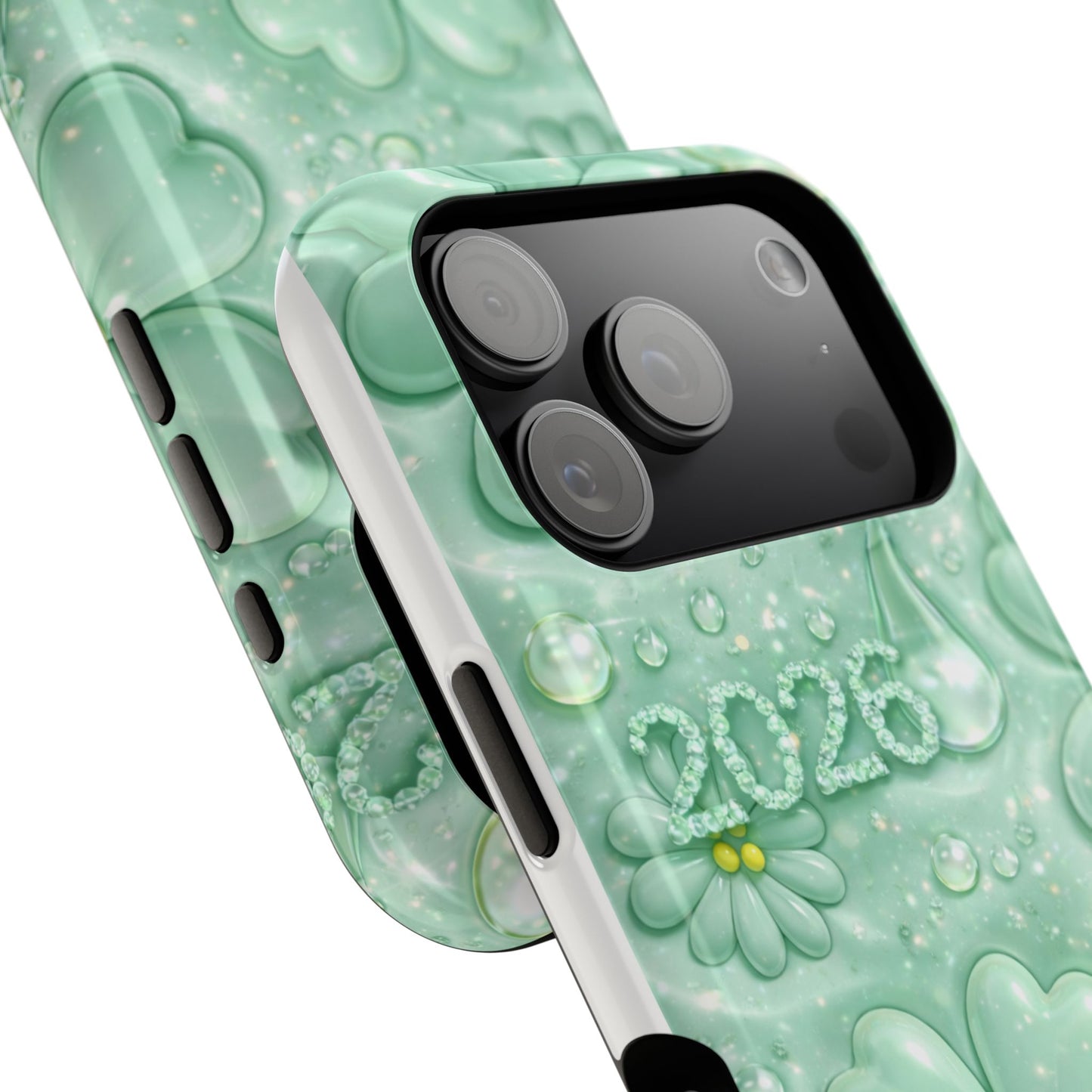 Impact-Resistant Phone Case — Mint 2026 Floral Clover Design
