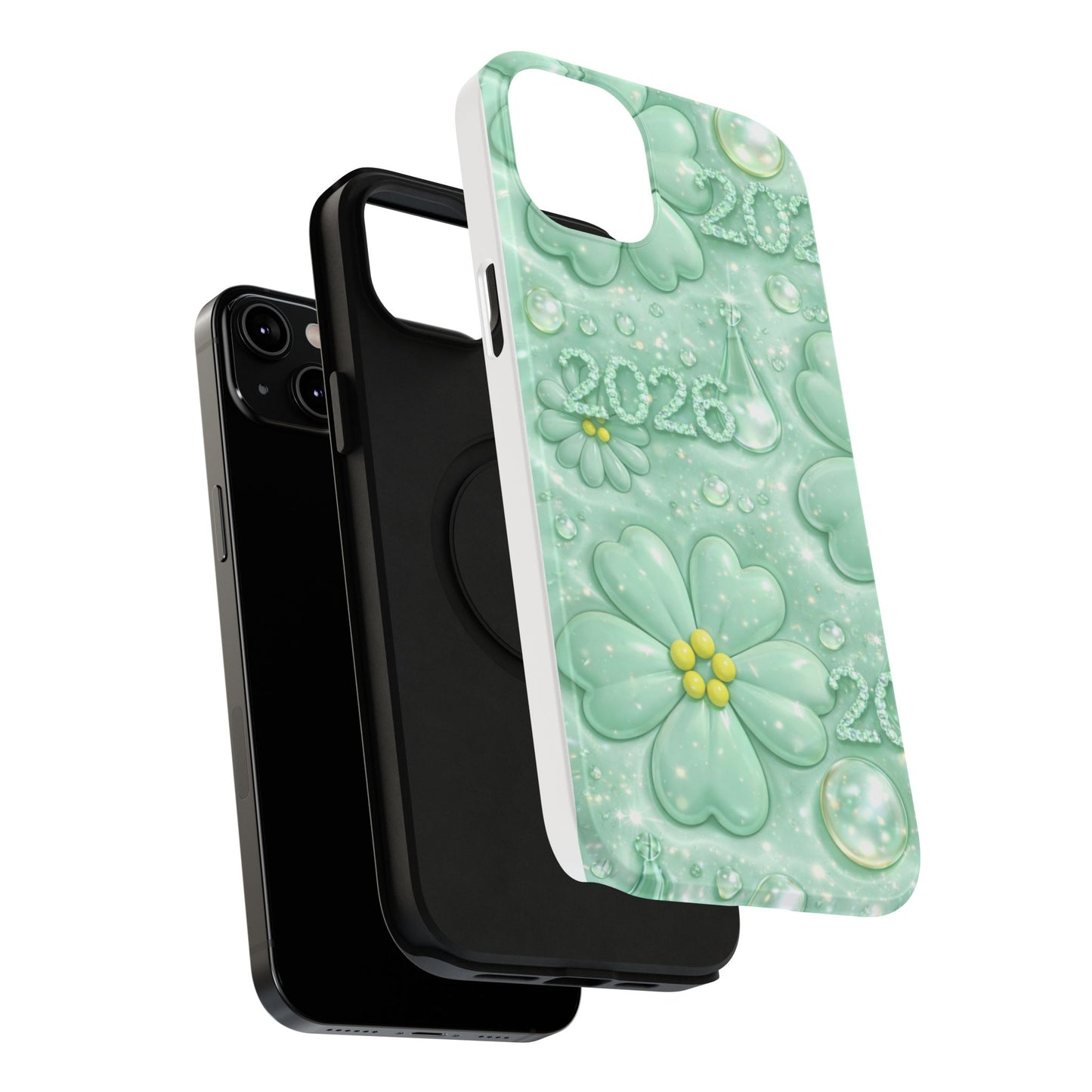 Impact-Resistant Phone Case — Mint 2026 Floral Clover Design