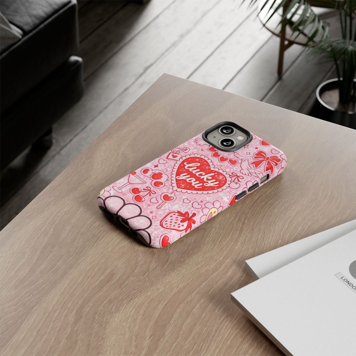 Pink Kawaii 'Lucky You' Floral Phone Case — Cute Valentine’s Protective Cover